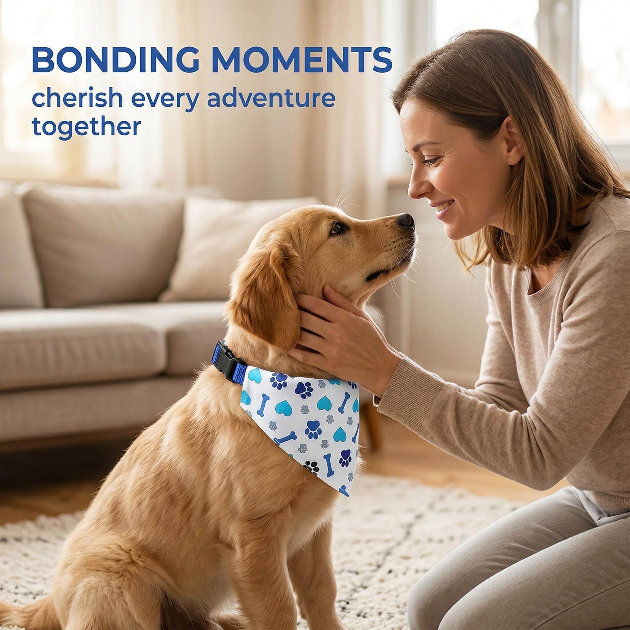 Bandana Triangolare per Cani Piccoli Medi con Motivo Osso Cuore Poliestere