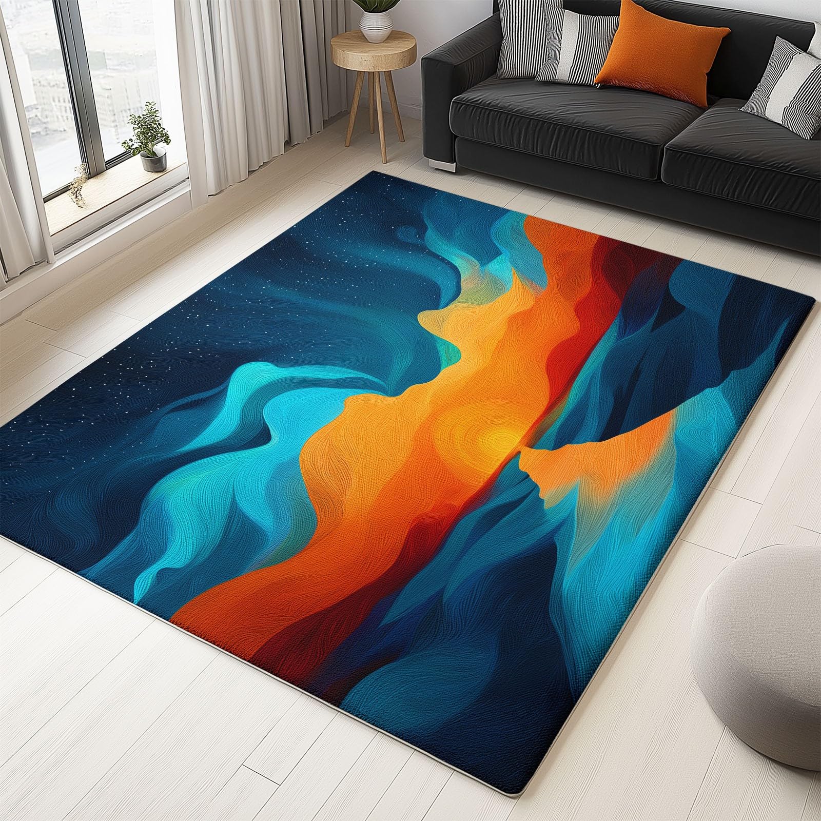Tapis De Salon 160 x 230 cm, Tapis Lavables Vagues Océaniques Coucher De Soleil Chemin avec Dos Antidérapant, Doux et Facile d'entretien, pour Cuisine Salle à Manger Bureau et Chambre Art Abstrait
