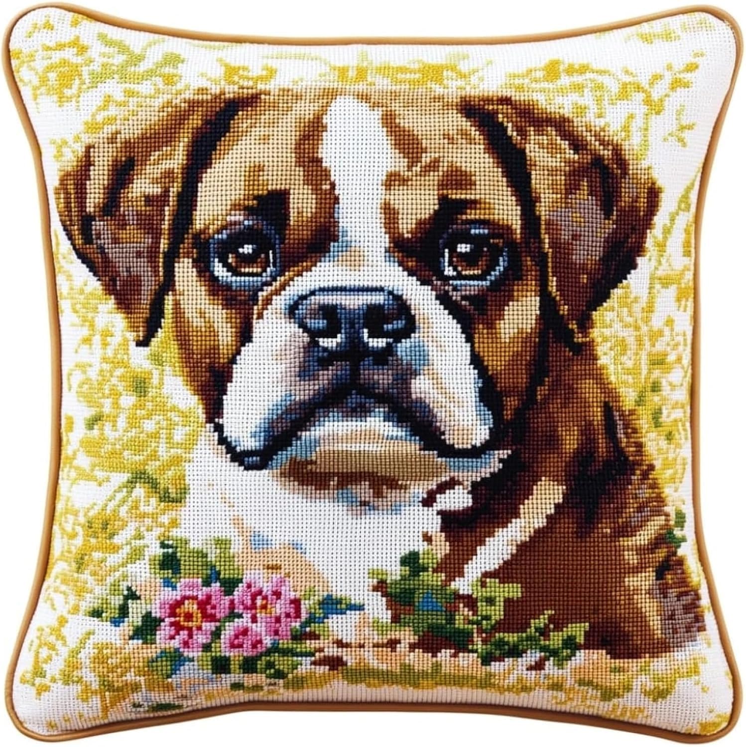 Nahuigood 11Ct Cross Stitch Cushion Covers Kits,Animal Dog 45X45cm Tapestry Canvas Pillowcase Kit For Creative Home Décor,Diy Craft Needlework Pillowcase Kits For Kids Adults