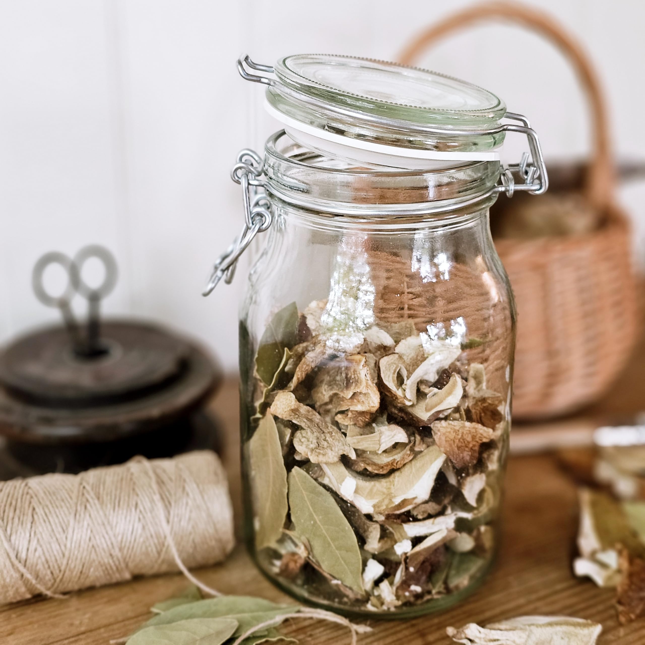 12er Set Einmachgläser 1100 ml mit Bügelverschluss - Vorratsgläser mit Etiketten - Drahtbügelgläser mit Gummidichtung & Bügelverschluss - Einweckgläser mit Deckel (12 Stk.)
