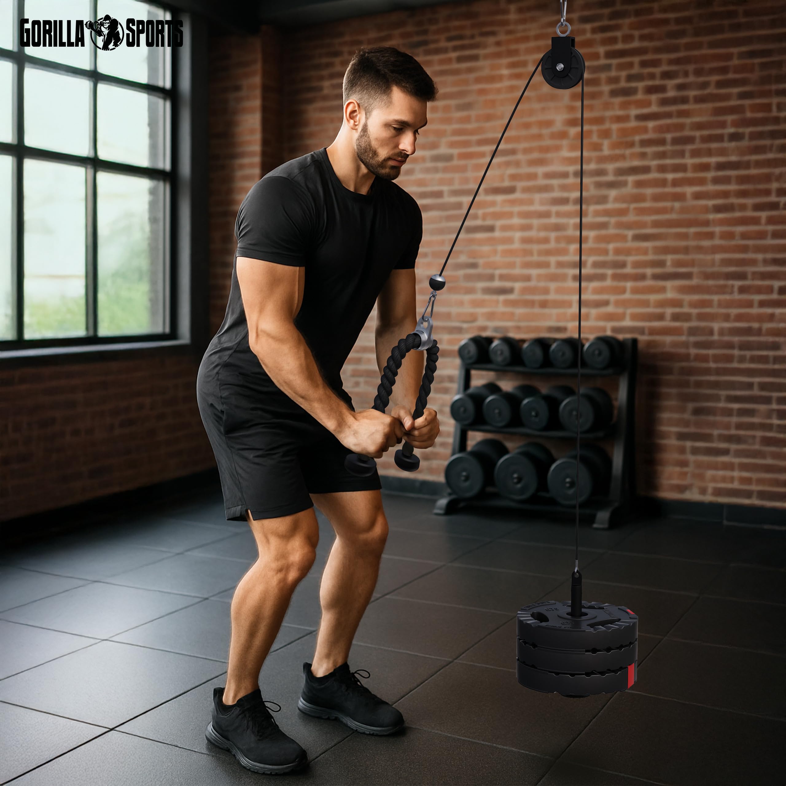 GORILLA SPORTS® Kabelzug-System mit 2-m-Stahlseil bis 150 kg