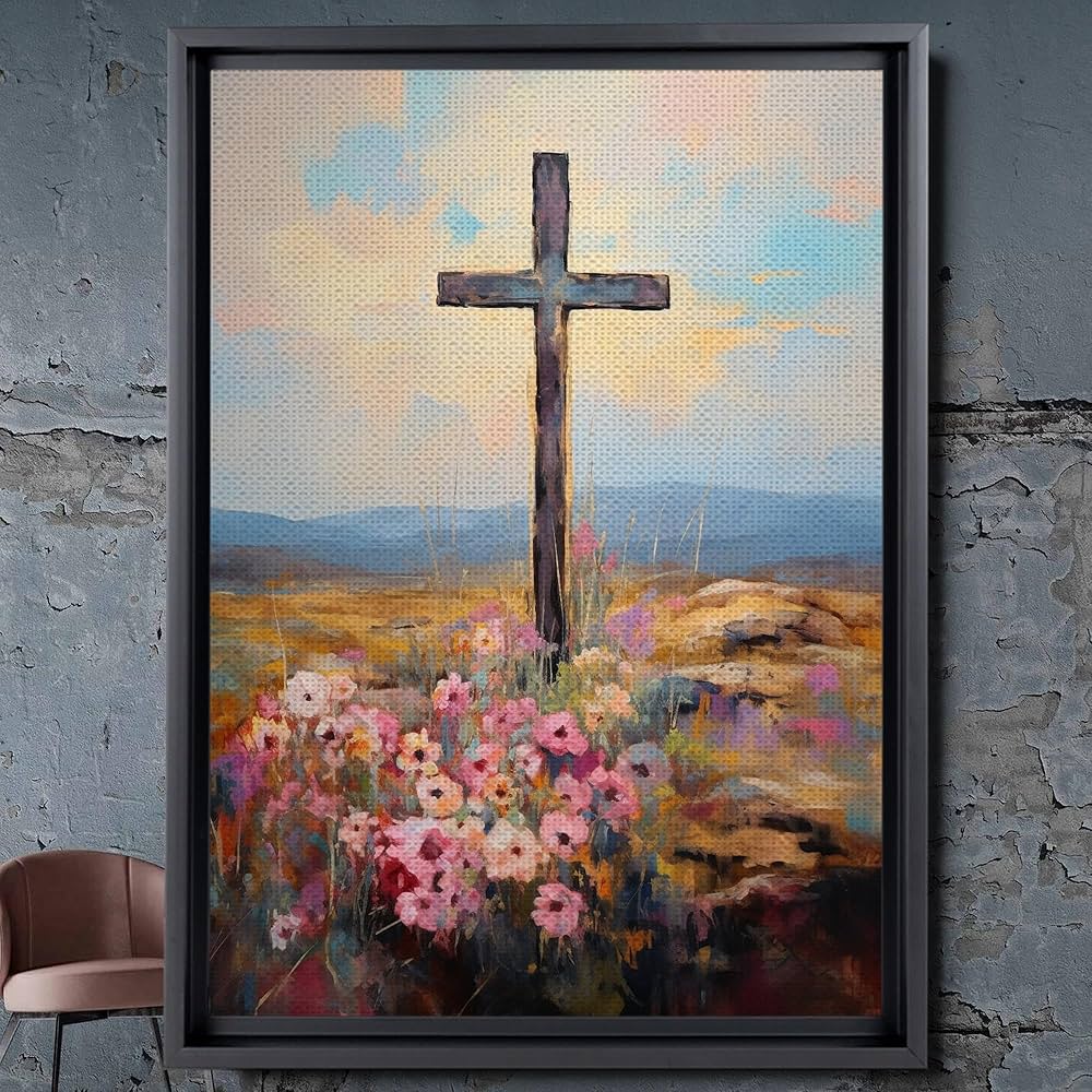 ✝️From old American canvas✝️ Sunset painting, Ocean drawing, The old rugged cross - Jesus