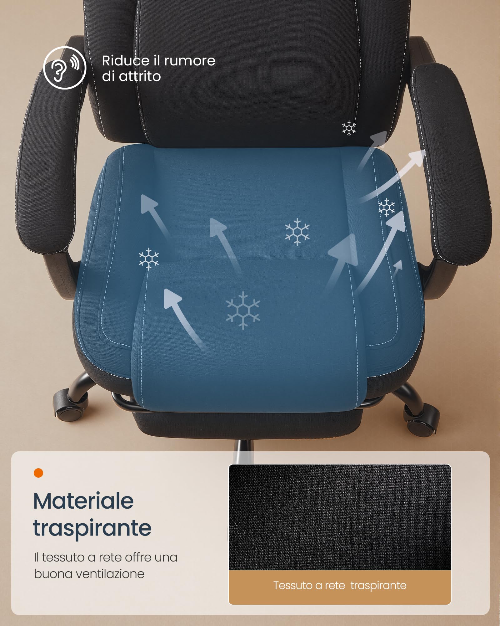 SONGMICS HOME Sedia da Gaming Ergonomica per Computer Con Poggiapiedi e Poggiatesta, Pelle Sintetica, Altezza Regolabile, Nero Inchiostro OBG072B01 | CATHY OBG072B01 - Sedia da ufficio girevole con poggiatesta, in poliuretano, regolabile in altezza, color