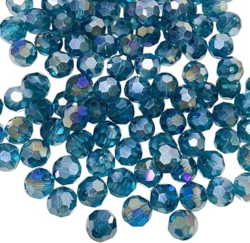 100pcs 8mm Round Crystal Glass Beads Faceted Spacer AB Color Beads for Jewelry Making DIY Craft Making Necklace Bracelet Earring Wind Chimes Suncatchers Ornament, PeacocaBlue AB