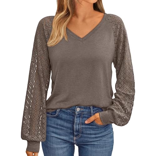 AUTOMET Womens Long Sleeve Shirts V-Neck Lace Tops Business Casual Blouses Tee Trendy 2026 Fall Fashion Outfits Clothes