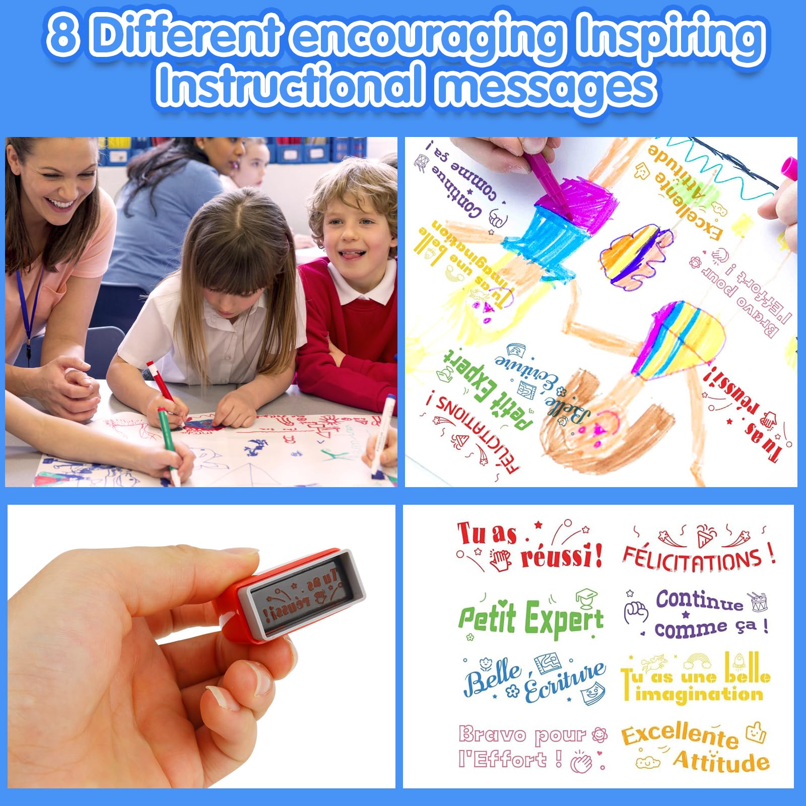 Qcdou Tapons Enseignants Français, 6PCS Plastique Tapon Auto Encreur