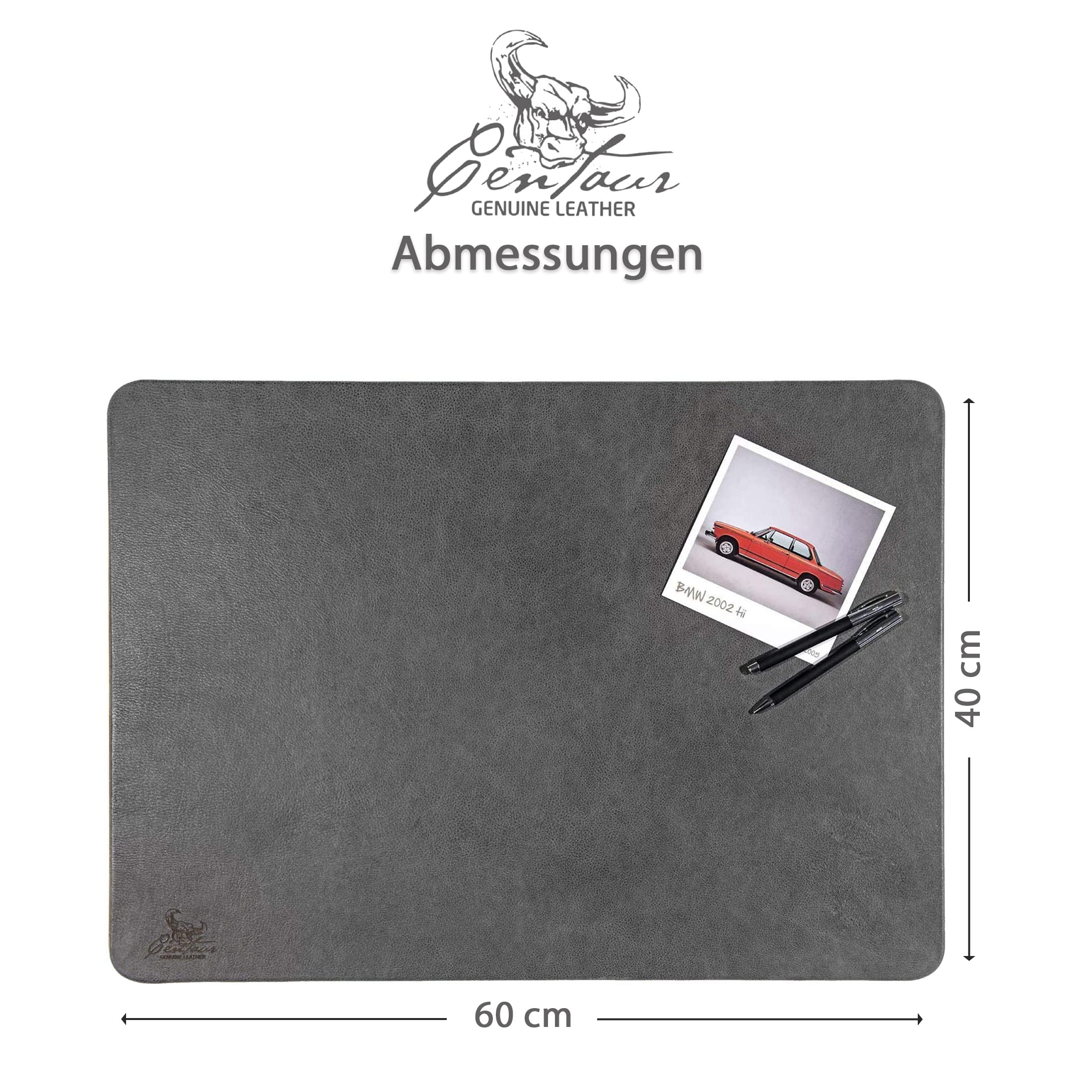 Centaur - Hochwertige Leder Schreibtischunterlage - Basaltgrau 40x60 cm - ideal für Büro und Zuhause - Pflegeleichte Schreibunterlage - Handmade in Germany