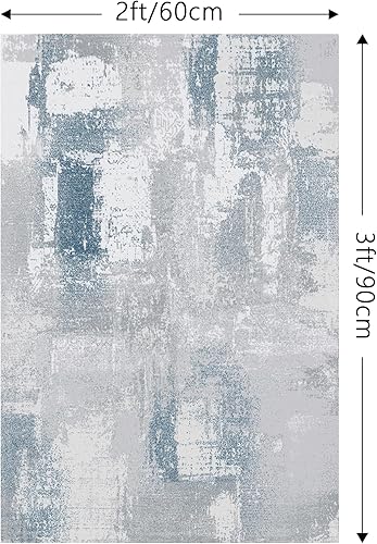 Miniatura 2 de Finoren - Alfombra artística abstracta de 2 x 3 pies, para dormitorio, sala de estar, apartamento, lavable a máquina, antideslizante, suave,