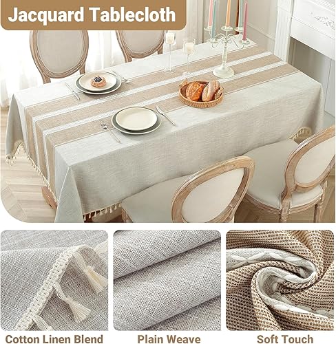 Miniatura 3 de Laolitou - Mantel de lino de algodón impermeable para mesa de comedor, rústico, estilo de granja, mantel rectangular para cocina, mesas de café,