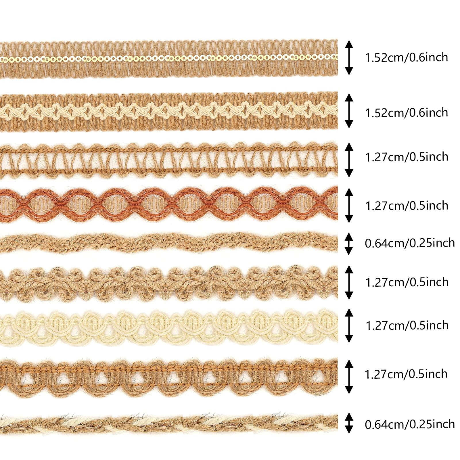 9 Rolls Natural Burlap Lace Ribbon Trim,18 Meters Jute Craft Ribbon for DIY Sewing,Rustic Wedding Decorations,Gift Wrapping&Party Supplies