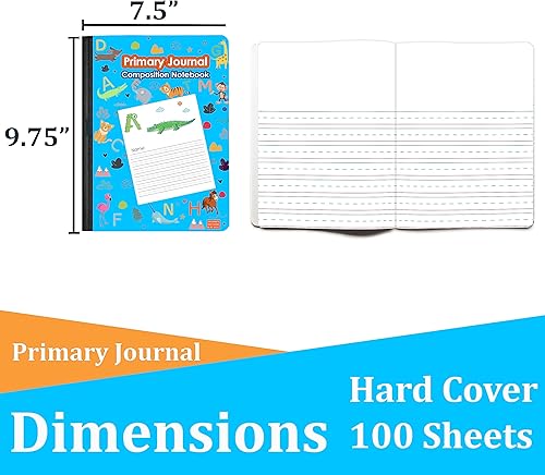 Miniatura 3 de E-CLIPS USA Cuadernos de composición, cuaderno de composición de diario primario, cuaderno de composición de letras y estampado animal, 100 hojas,