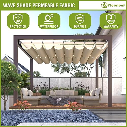 Miniatura 4 de FLORALEAF Toldo retráctil impermeable de repuesto para pérgola de 4 x 12 pies, con accesorios para cables, para patio, porche, garaje, terraza, toldo