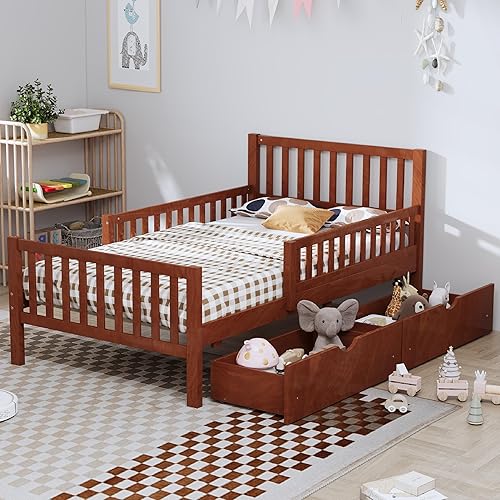 Miniatura 15 de Moderna cabecera de almacenamiento de cama de tamaño individual y barandilla de seguridad para niños, base de cama de plataforma de madera funcional