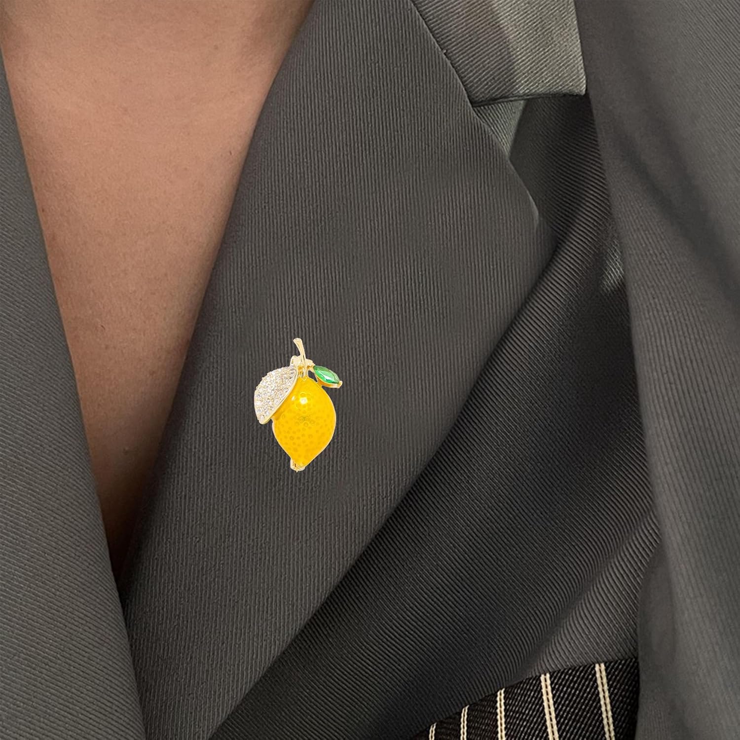 GBAHFY Cute Yellow Lemon Rhinestone Brooch Sparkling Crystal Fruit Pin for Women, Lapel, Jacket, Hat, Scarf, Bag Accessory image 2