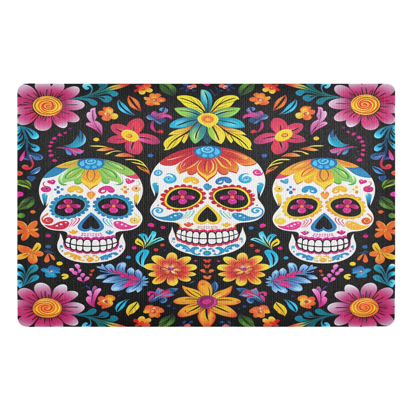 Paillasson absorbant crâne mexicain 50x80 cm lavable