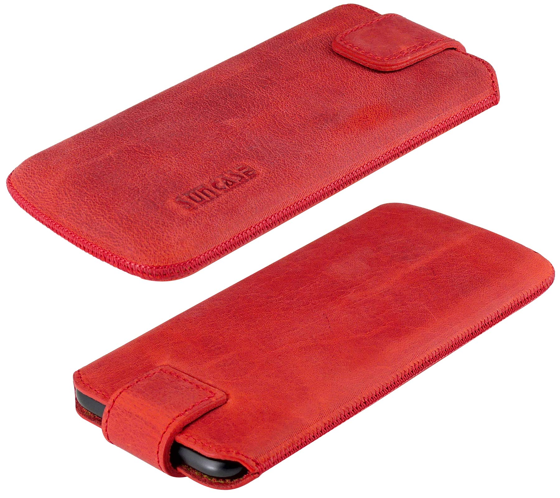 Suncase ECHT Ledertasche Leder Etui Tasche kompatibel mit Apple iPhone SE 2020 Hülle (mit Rückzugsfunktion und Magnetverschluss) antik-rot