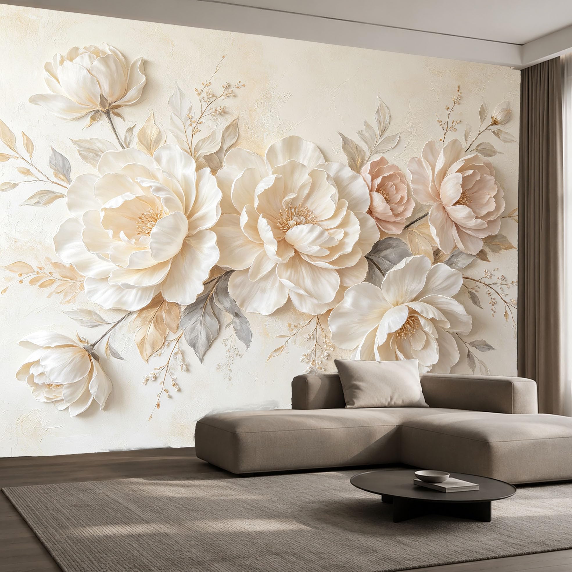Carta Da Parati Floreale Beige E Rosa, Stile Vintage Country Cottage Fattoria, In Tessuto Non Tessuto, Hd, Panoramica, Grande Foto Murale Per Soggiorno, Camera Da Letto, Ufficio, Sfondo Tv, Floreale