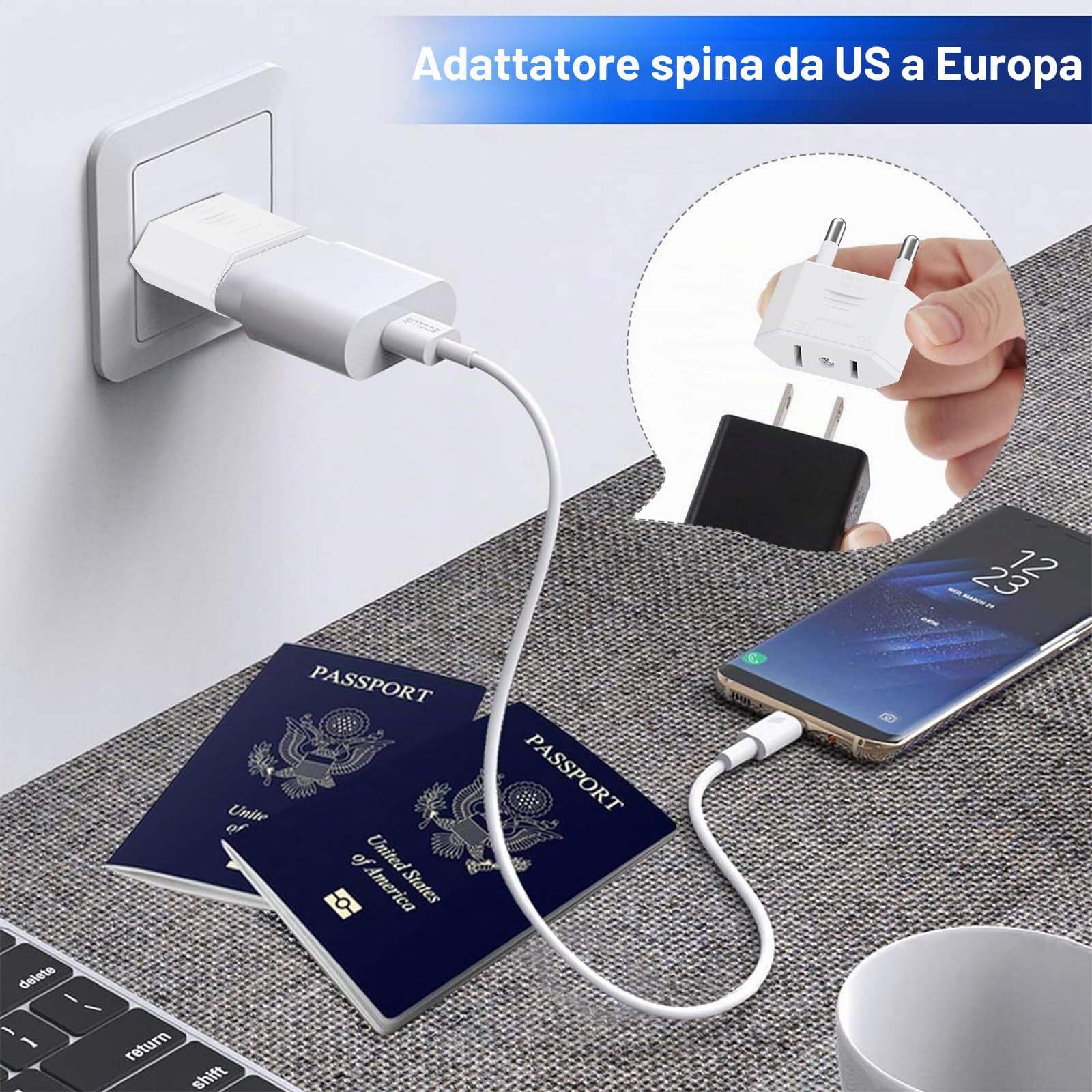 Adattatore USA 7-in-1 Con 2 Prese IT, 1 Schuko, 2 USB-A E 2 USB-C – Viaggio Perfetto Per Stati Uniti, Canada, Messico E Colombia - 3