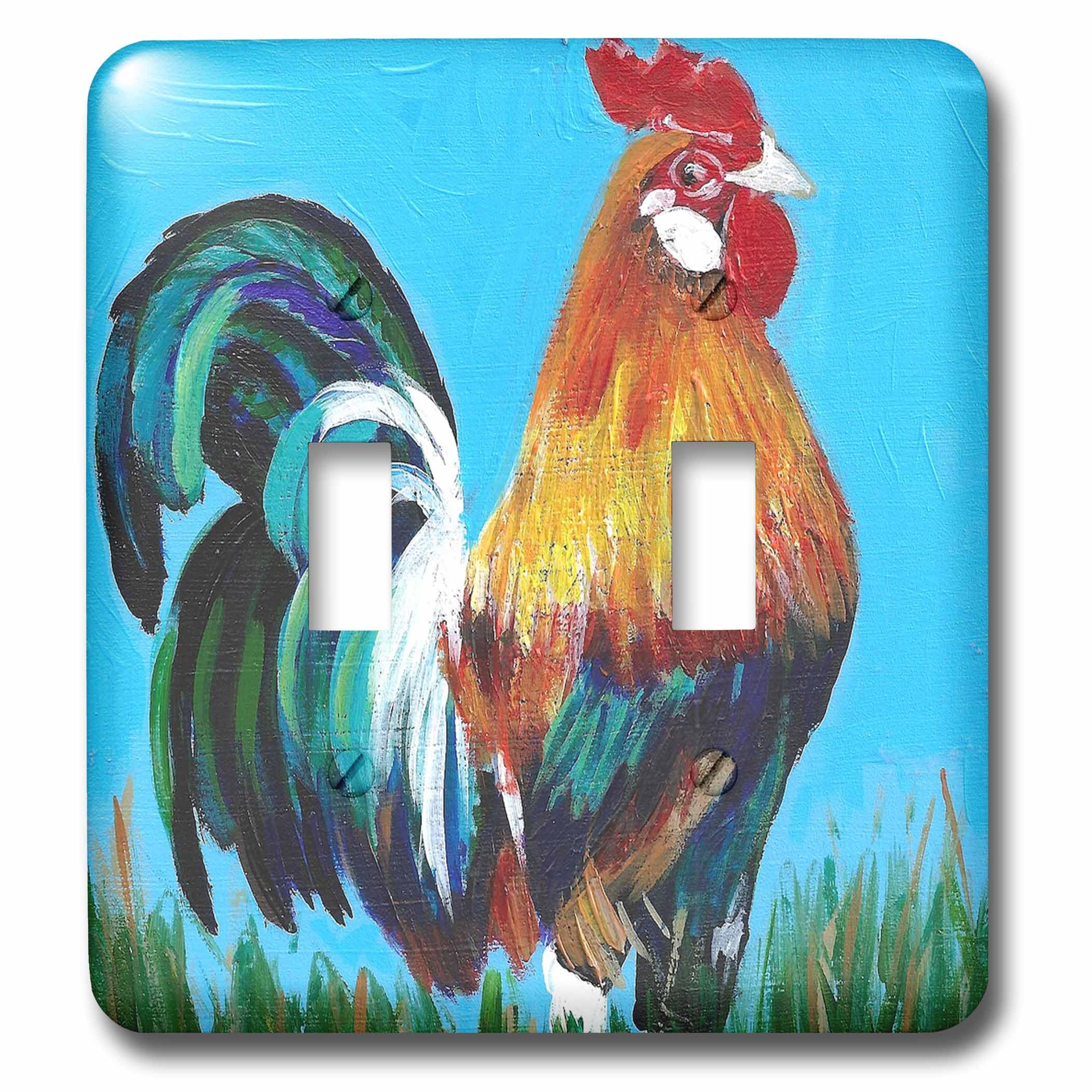 Interrupteur à bascule double Coq sur fond bleu 3dRose Lsp_186260_2