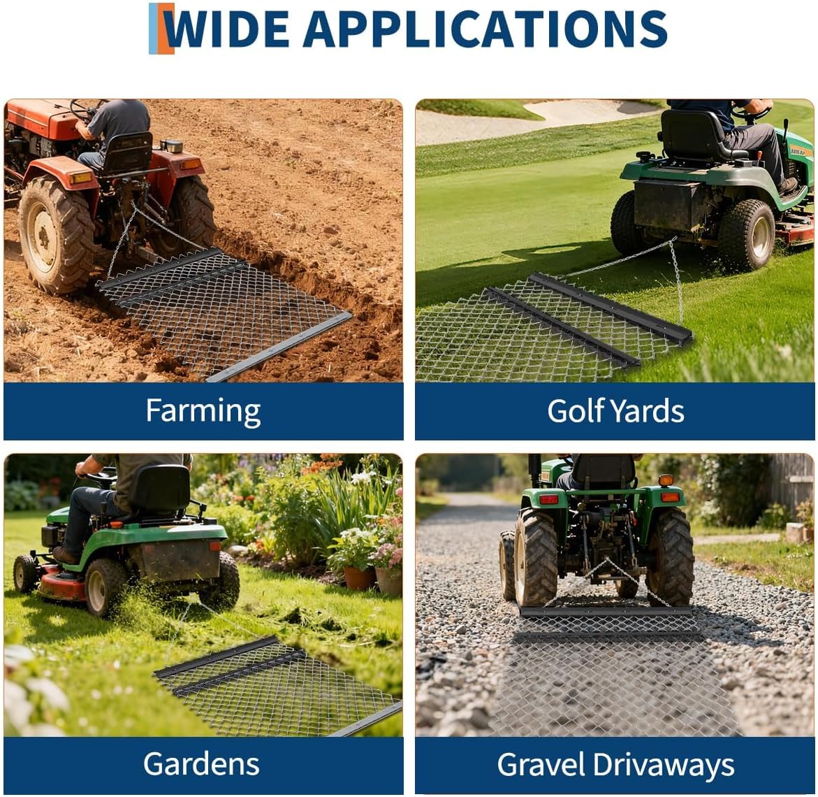 4 FT x 5 FT ATV Chain Drag Harrow, Heavy Duty Landscape Harrow Rake for Soil Preparation, Seeding & Gravel Driveway Leveling, Compatible with ATV, UTV & Tractor