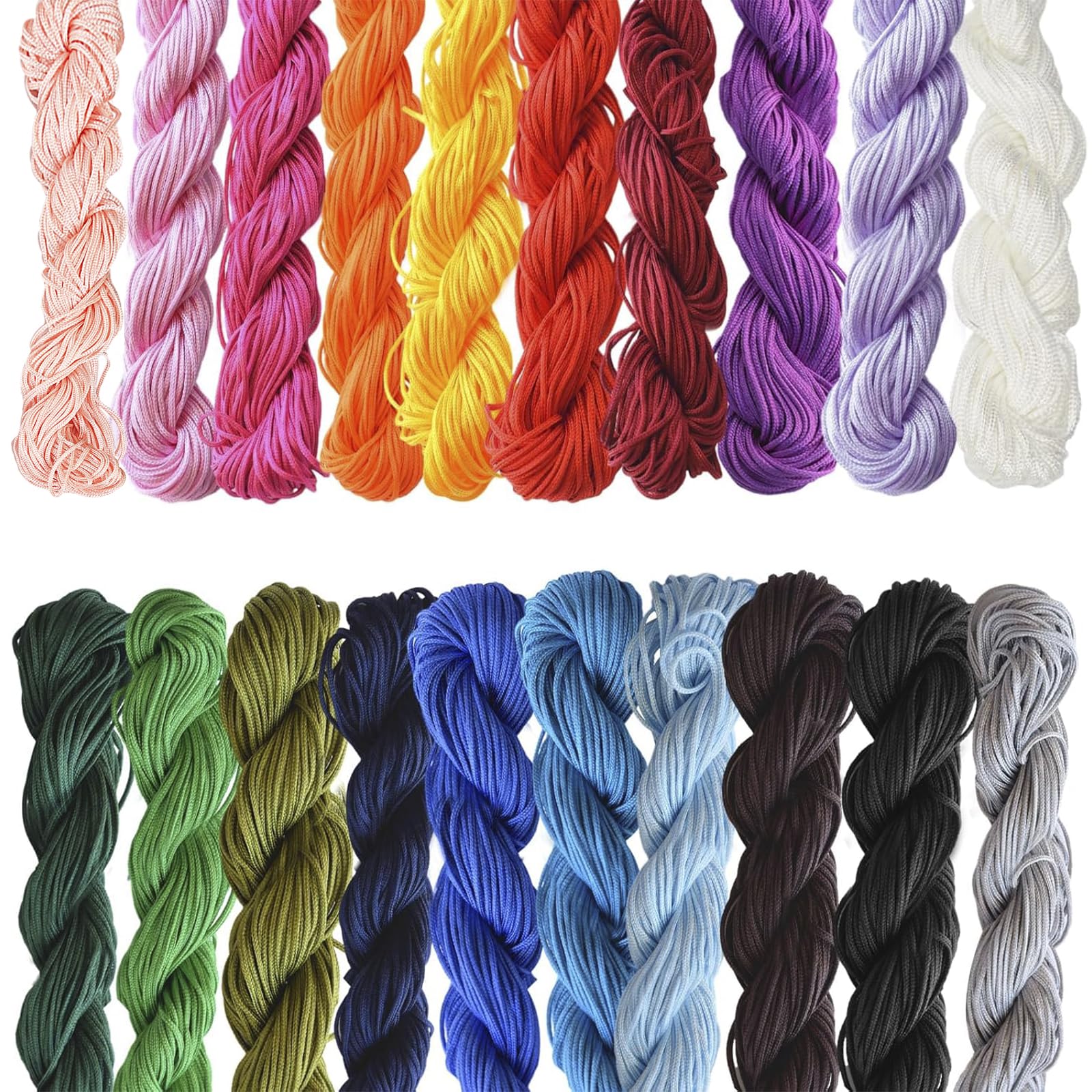 1 mm Premium Silk Nylon Cord, 20pcs Rattail Nylon Satin Cords