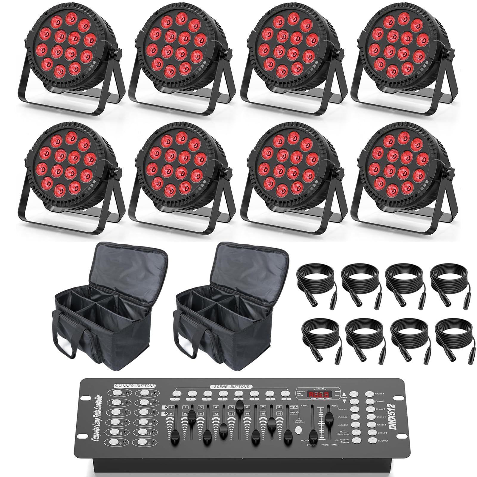 8PCS 84W Projecteur PAR LED RGBW Lumière avec télécommande, sac, console DMX et câble, éclairage de scène pour DJ, fêtes, mariages, festivals, clubs, Noël Halloween