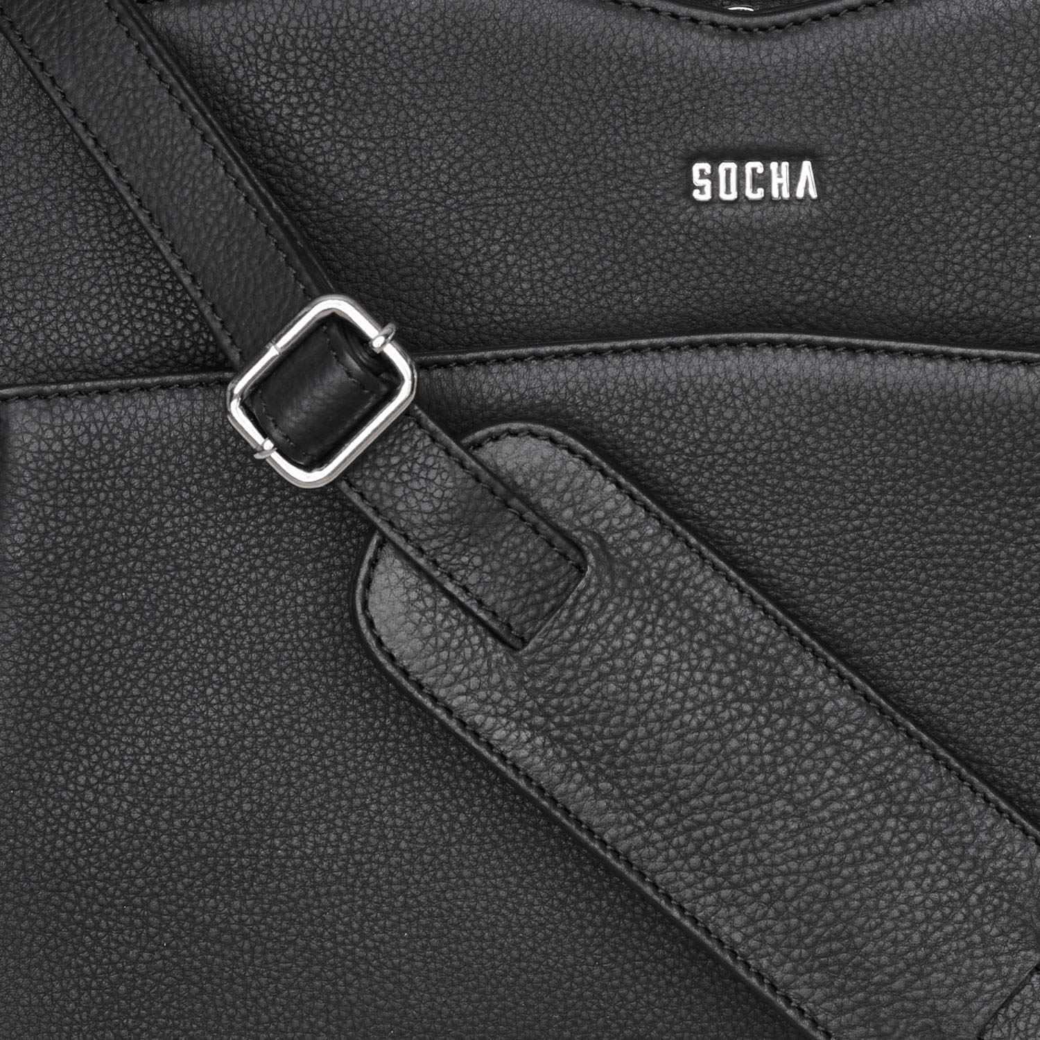 Socha Laptoptasche Damen/Schultertasche Frauen/Designertasche mit Tragegurt - Elegant - Leder - Diamond Edition - 14 Zoll Schwarz