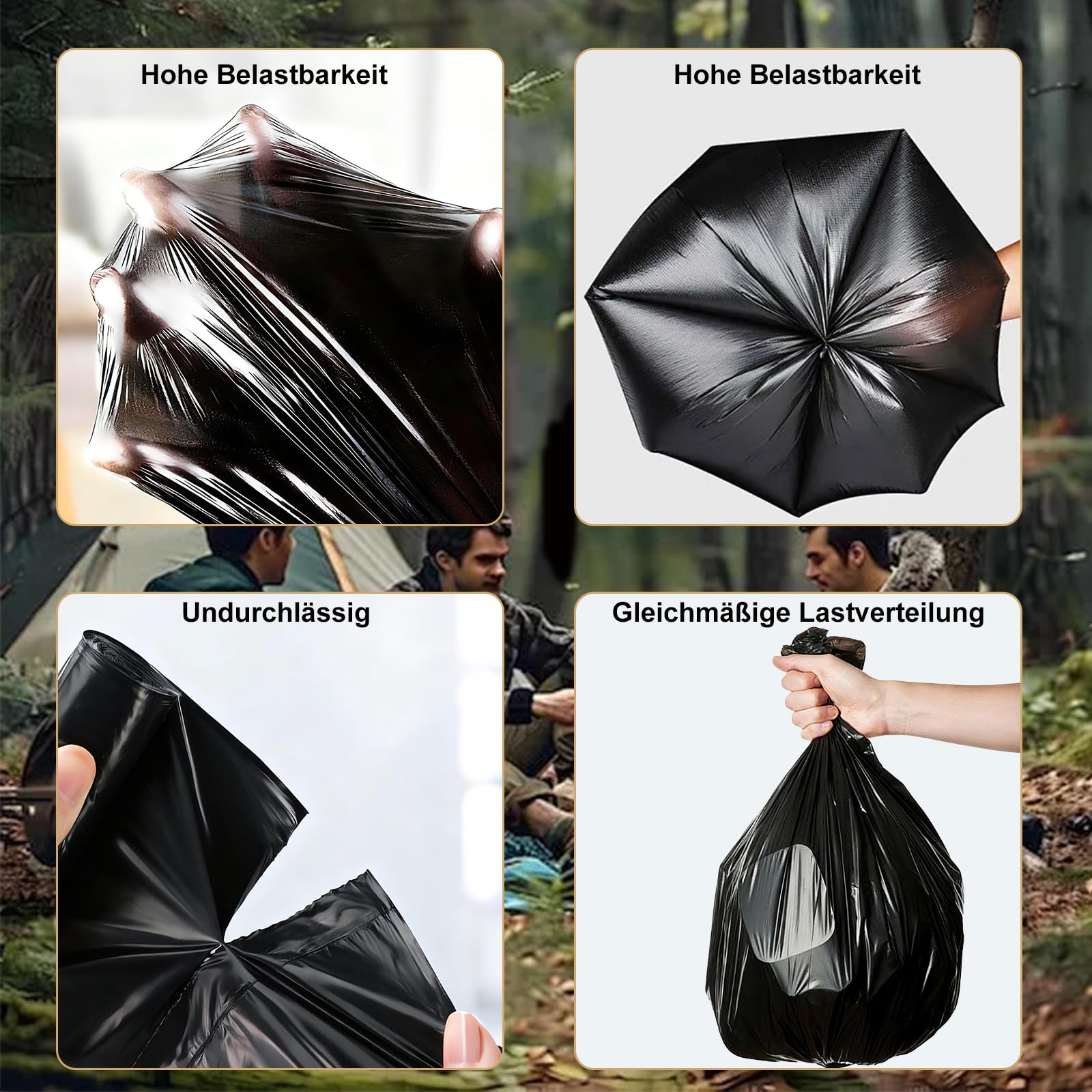 Lot de 100 sacs de toilette de camping, noirs, 30 l, biodégradables, pour la randonnée, toutes les toilettes de camping, étanches, extra épais, accessoires de toilette séparables