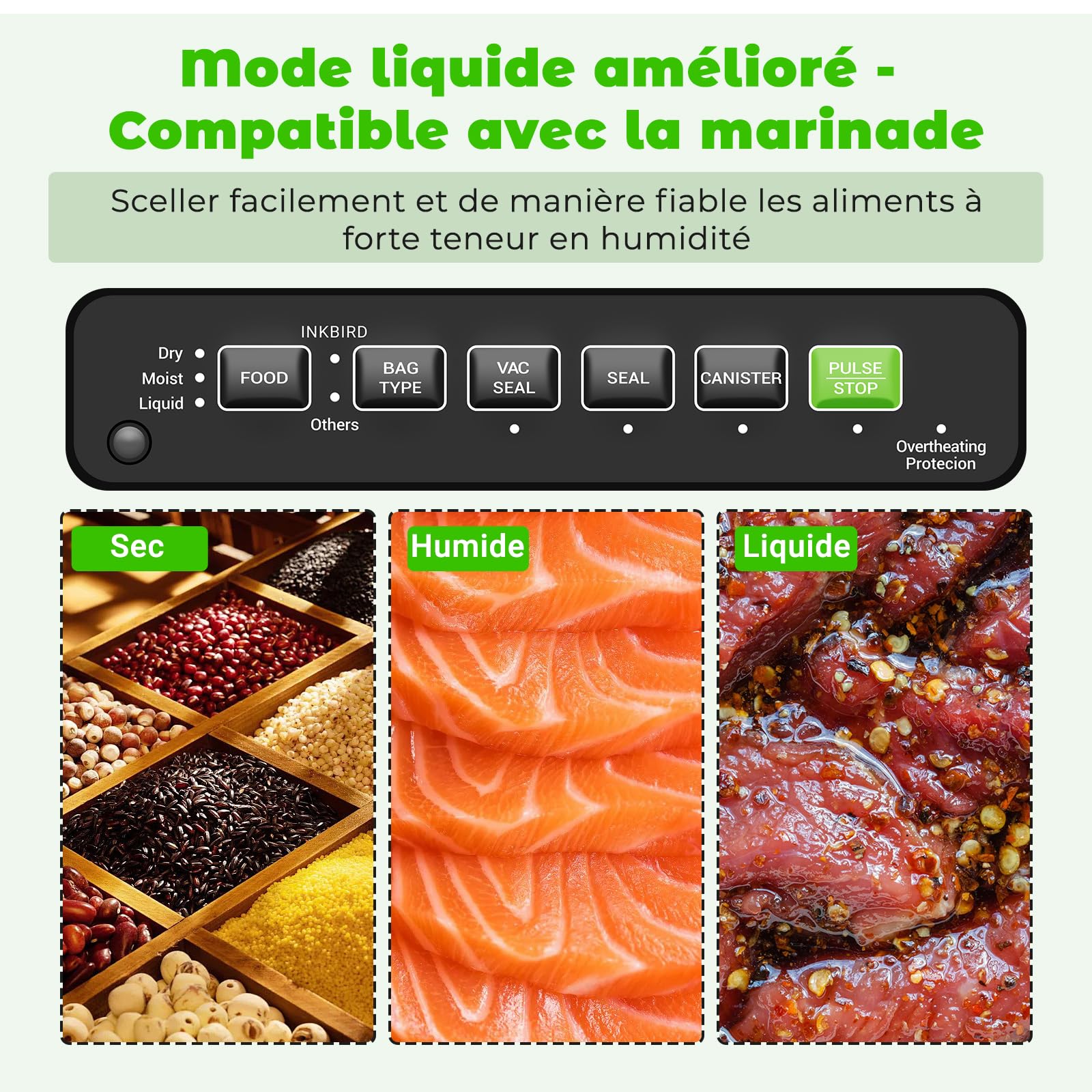 INKBIRD Machine Sous Vide Alimentaire, Appareil de Mise Sous Vide Automatique avec Coupeur Intégré | 6 Modes pour Sec/Humide/Liquide, 130W Puissance Élevée- Joint Rapide, Indicateur LED, Orange
