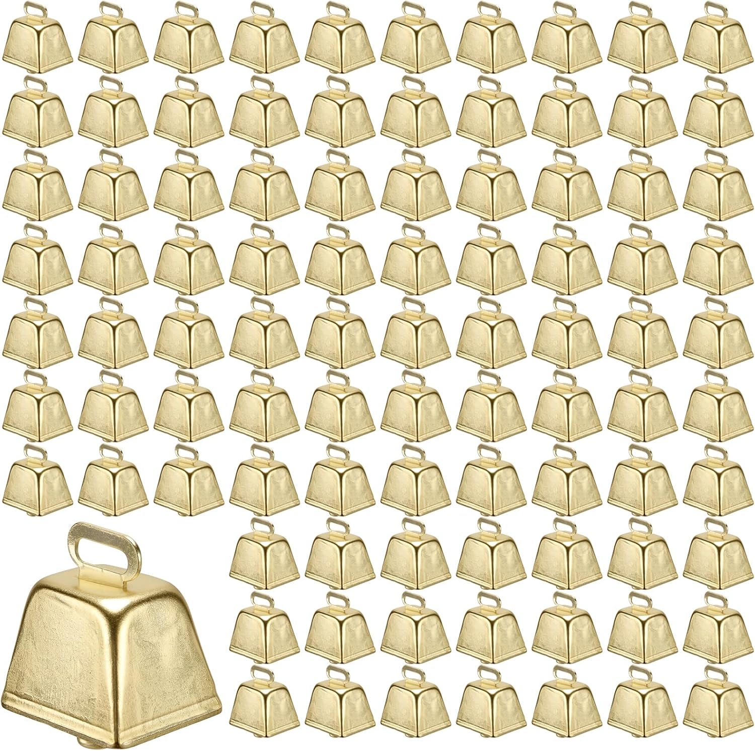 100 PCS Mini Gold Cow Bells, Metal Cowbell for Crafts, Wind Chimes, Wedding, Parties Decorations, 1 Inch