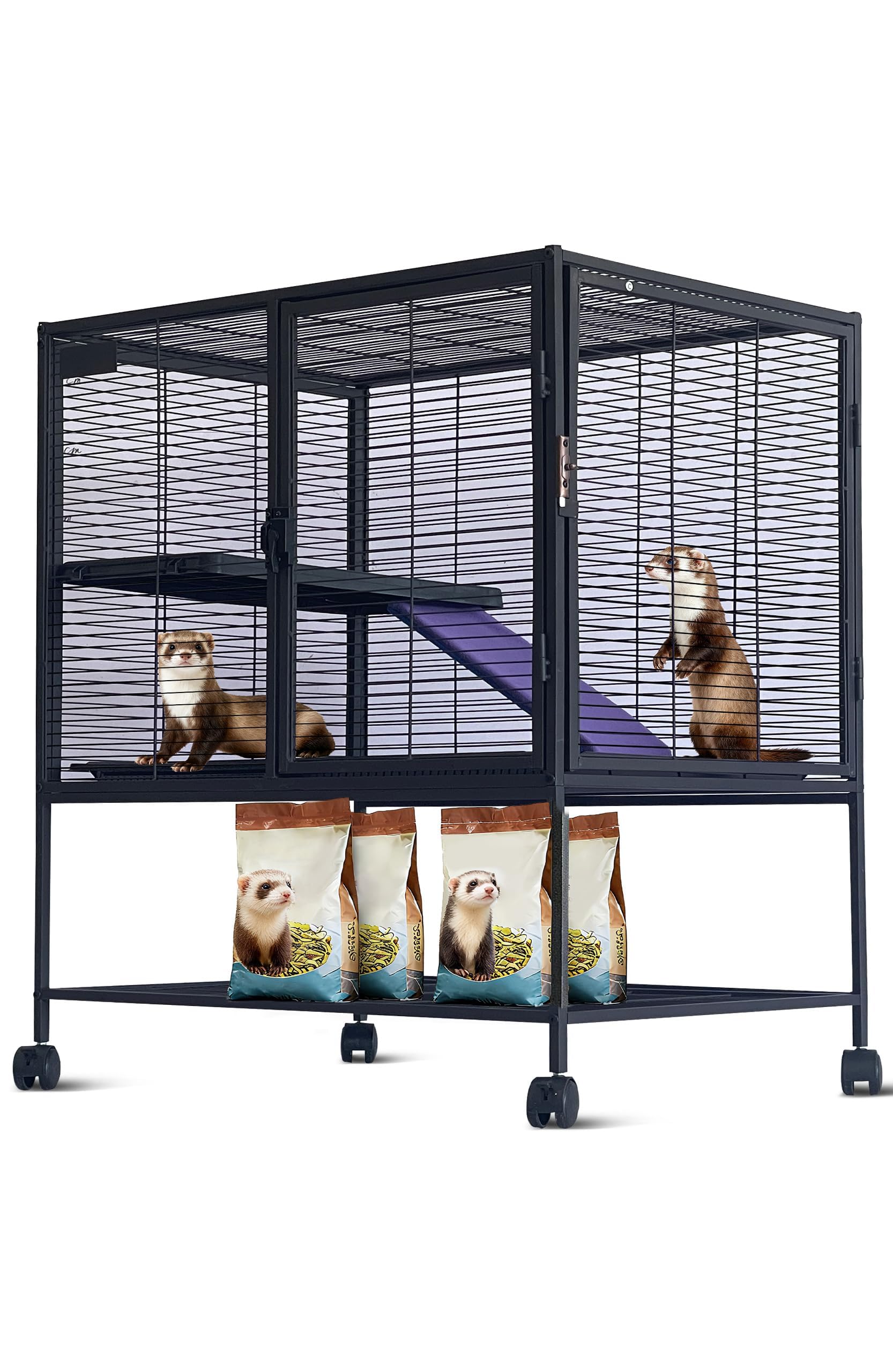 GarveeHome Jaula metálica de múltiples Niveles para Animales pequeños – Bandeja y rampa extraíbles, Cerradura Segura, Estante de Almacenamiento – Fácil de Limpiar, Ideal para Hurones, hámsters,