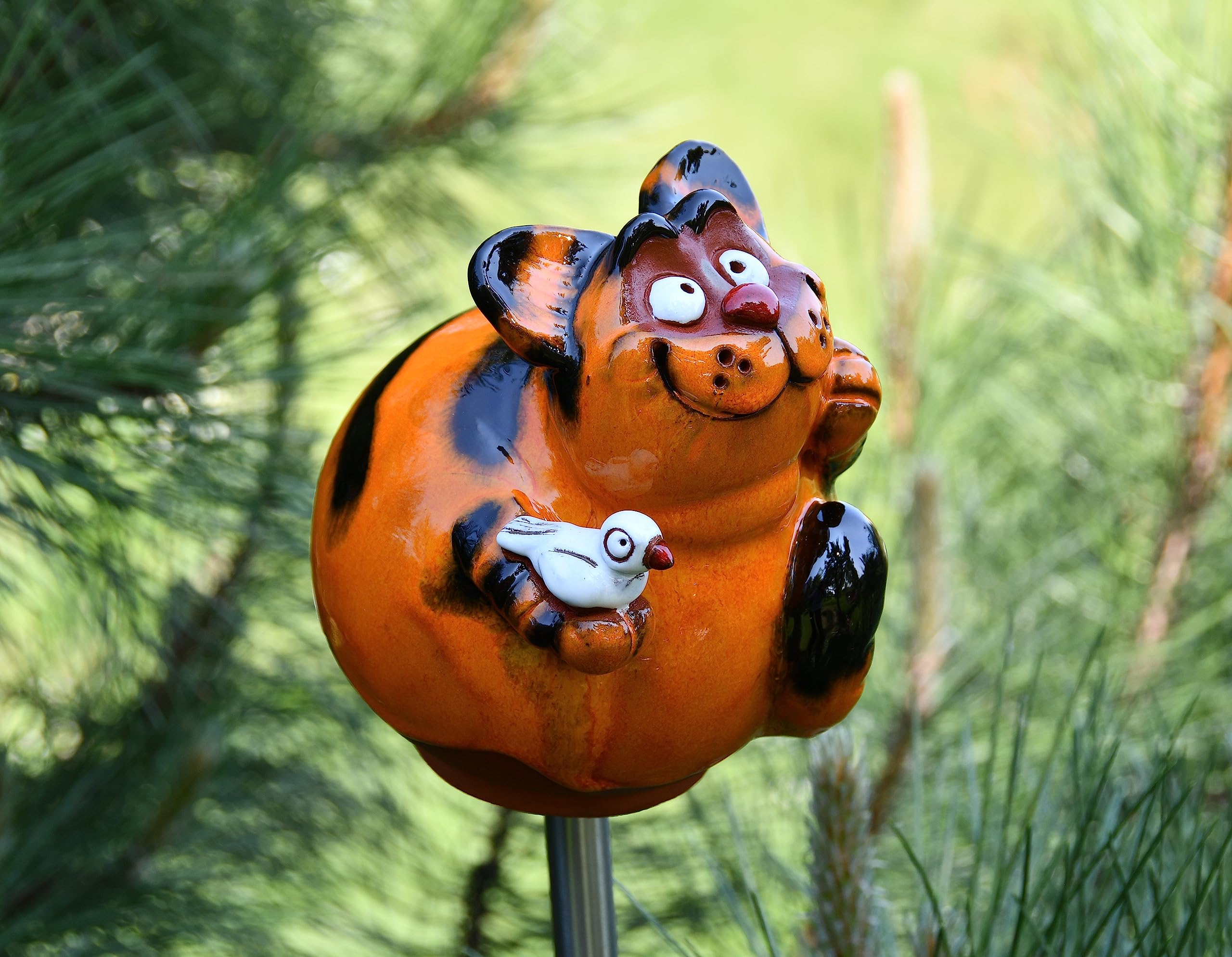 Gartenstecker Keramik Handgefertigt - Gartendeko für Draußen Wetterfest - Garten Deko Keramik - Gartenfiguren & Gartenstatuen - Katze
