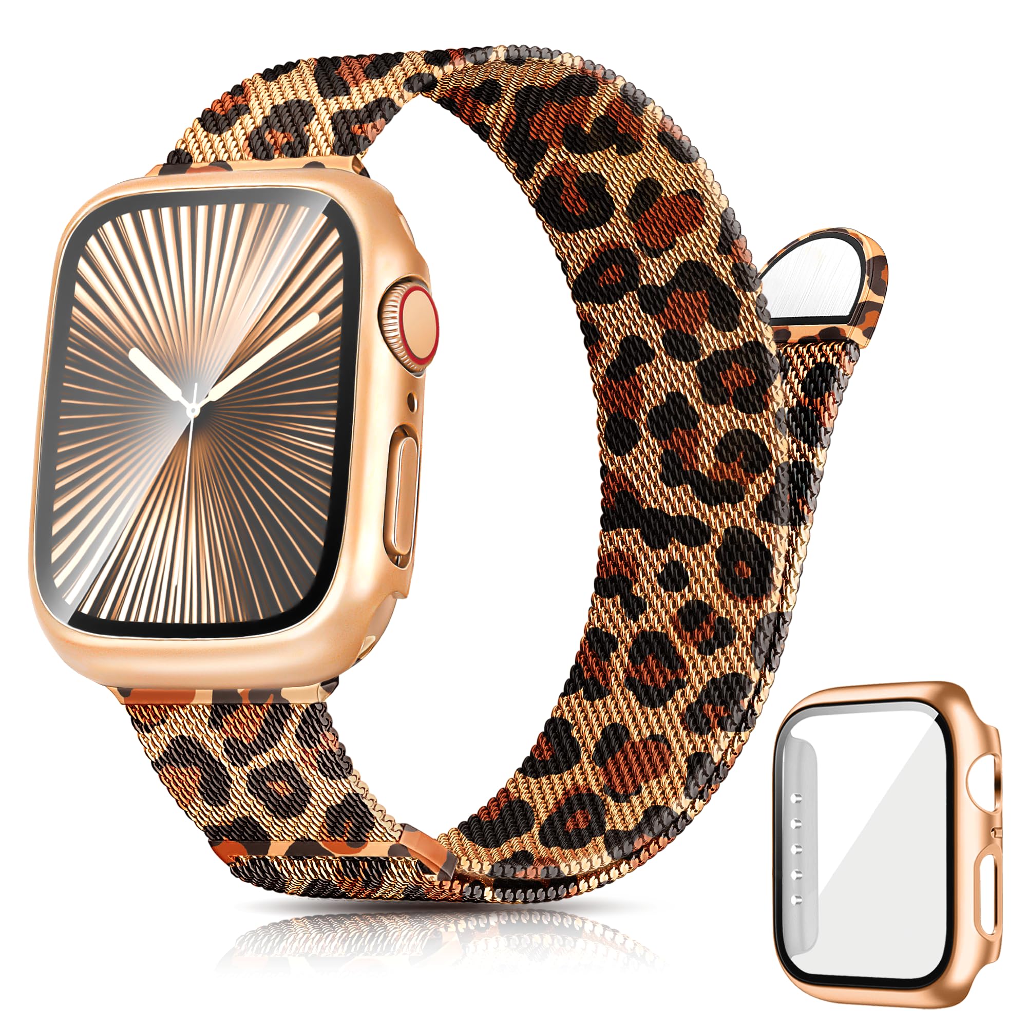 Ocaer Kompatibel mit Apple Watch Armband mit Gehäuse 40mm 41mm 42mm 44mm 45mm 46mm, Metall Magnetisch iWatch Armband für Apple Watch SE Series 11 10 9 8 7 6 5 4, Edelstahl Mesh Loop