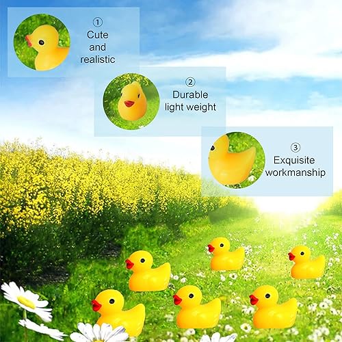 Miniatura 3 de 100 piezas de pequeños patos de resina en miniatura, patos de resina, adornos para manualidades, jardín, acuario, decoración del hogar (amarillo)