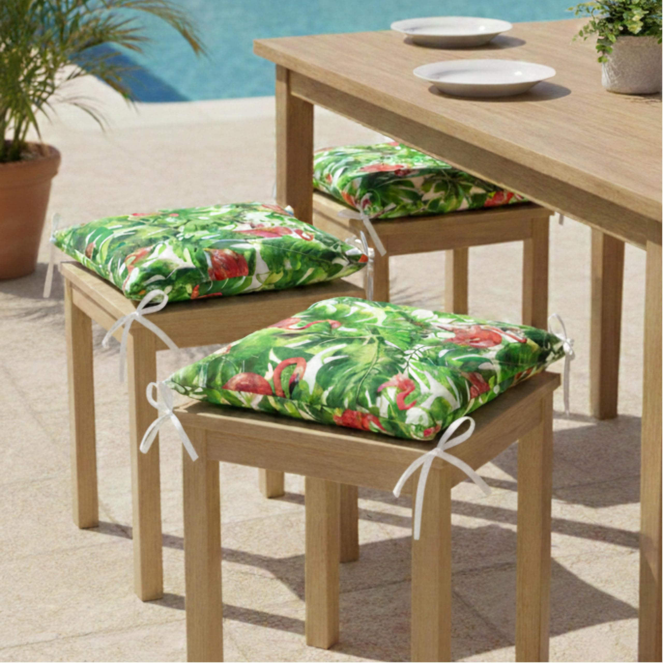 PIND Pack 2 Cojines Cuadrados para Silla 30x30x3,5 cm con Relleno de Espuma, con Cintas de Sujeción, Funda Efecto Lino Algodón y PES, Cojín para Taburetes, Comedor y Terraza