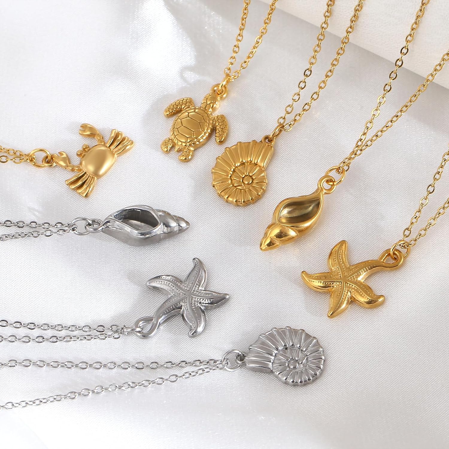 Gold Silver Starfish Necklace for Women Summer Sea Beach Turtle/Conch/Shell/Crab Stainless Steel Vacation Jewelry - Image 4