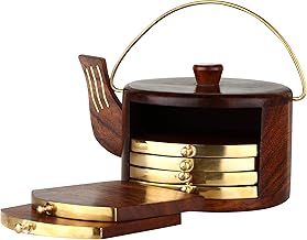 Wood Art Store Wooden Drink Coasters Wood Table Coaster Set of 6 for Tea Cups Coffee Mugs Beer Cans Bar Tumblers and Water Glasses (Kettle Shape)