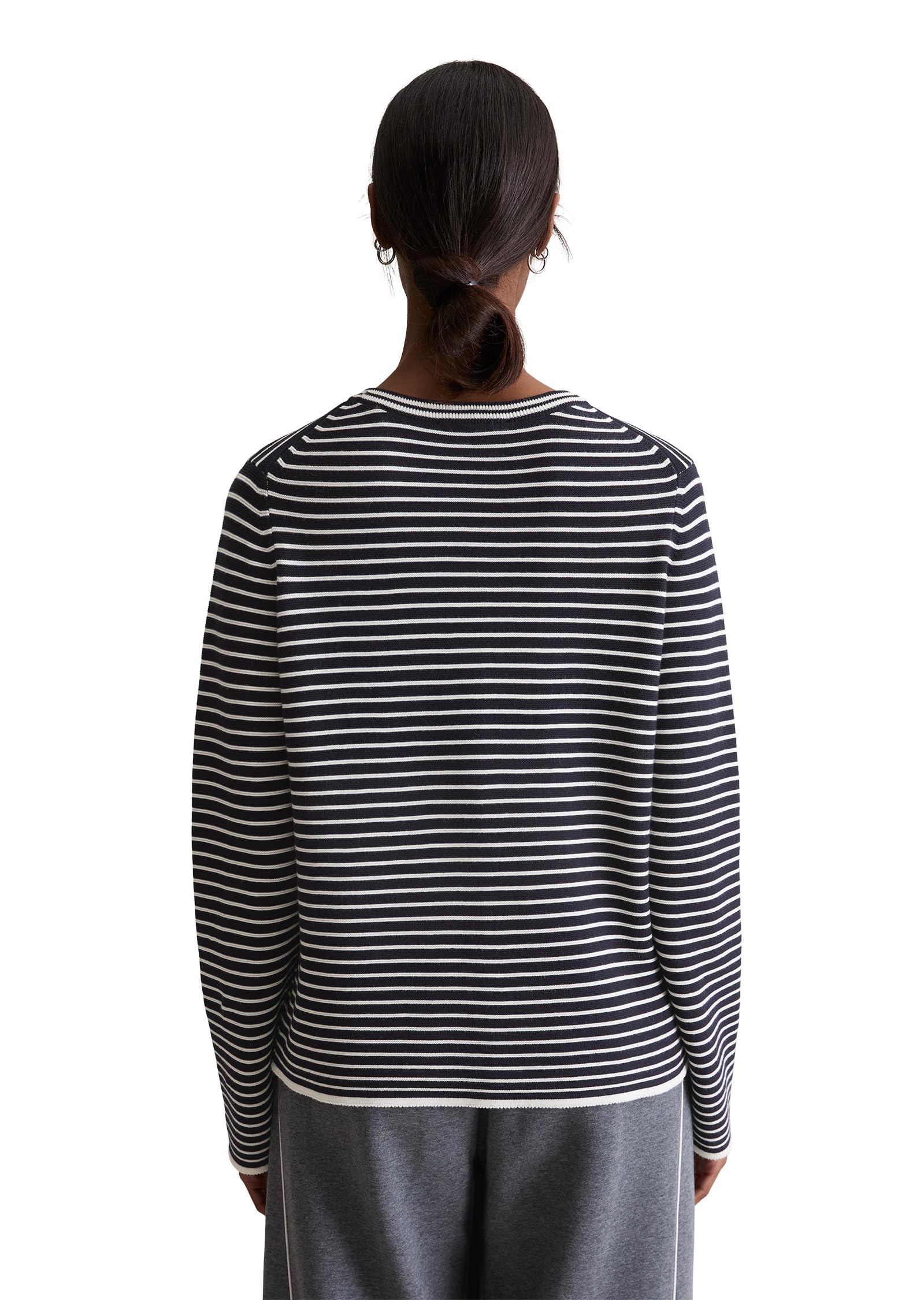 Marc OߴPolo Denim Damen Pullover mit Rundhalsausschnitt gestreift, Blau (Dark Blue Multi 01), XS