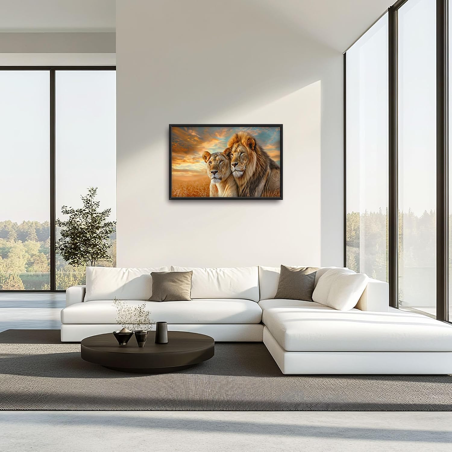 Lion and Lioness Large Wall Art for Living Room, Wild Animal Oversized Wall Decor Pictures, African Savanna Landscape Large Canvas Print Painting, Framed Artwork Bedroom Office Home Decor 36"x24"