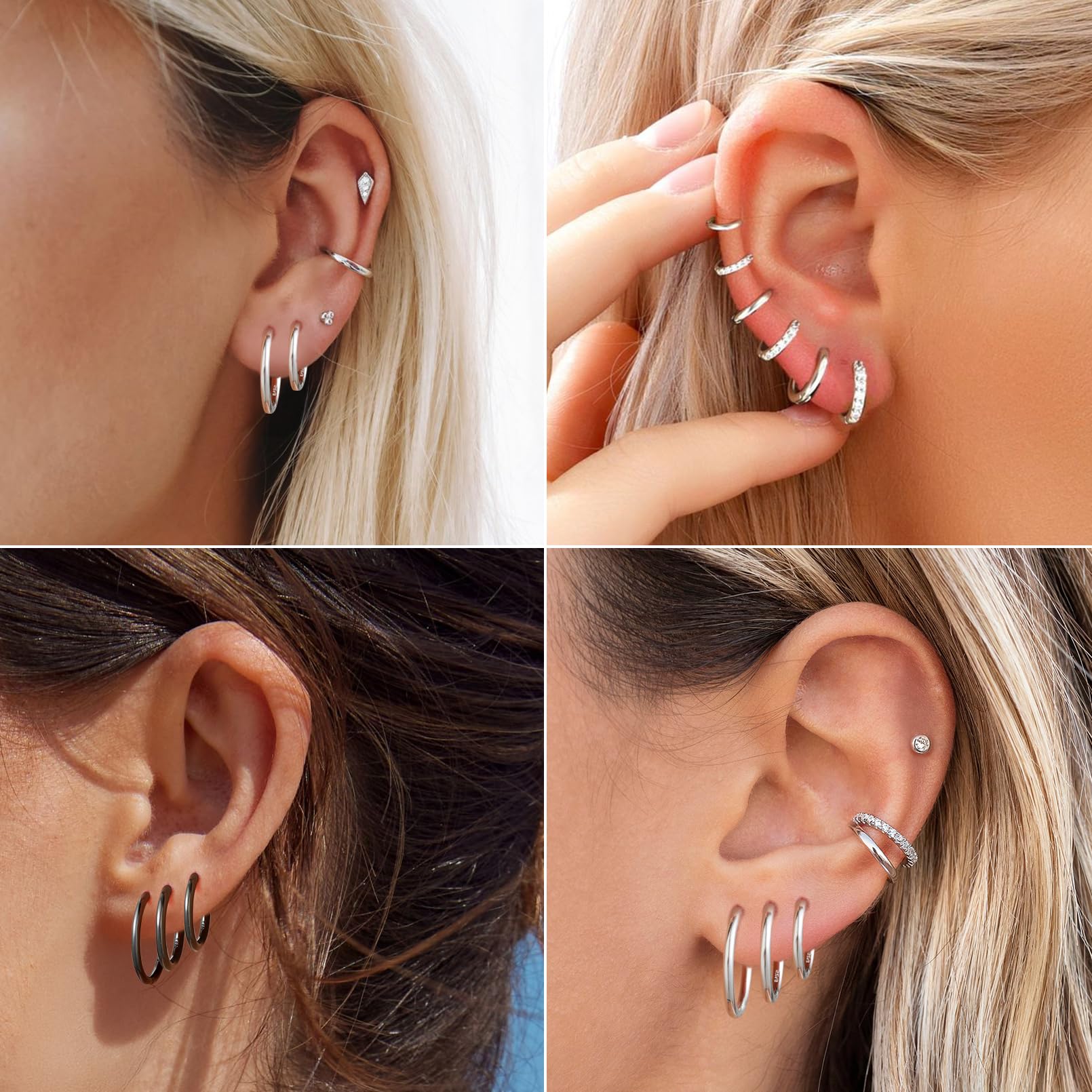 ChicSilver Petite Créoles Argent 925 Massif Femme Homme 8/9/10/12/14/16/20MM Boucles d’Oreilles Mini Hoop Pour Or/Argent/Noir/Or Rose