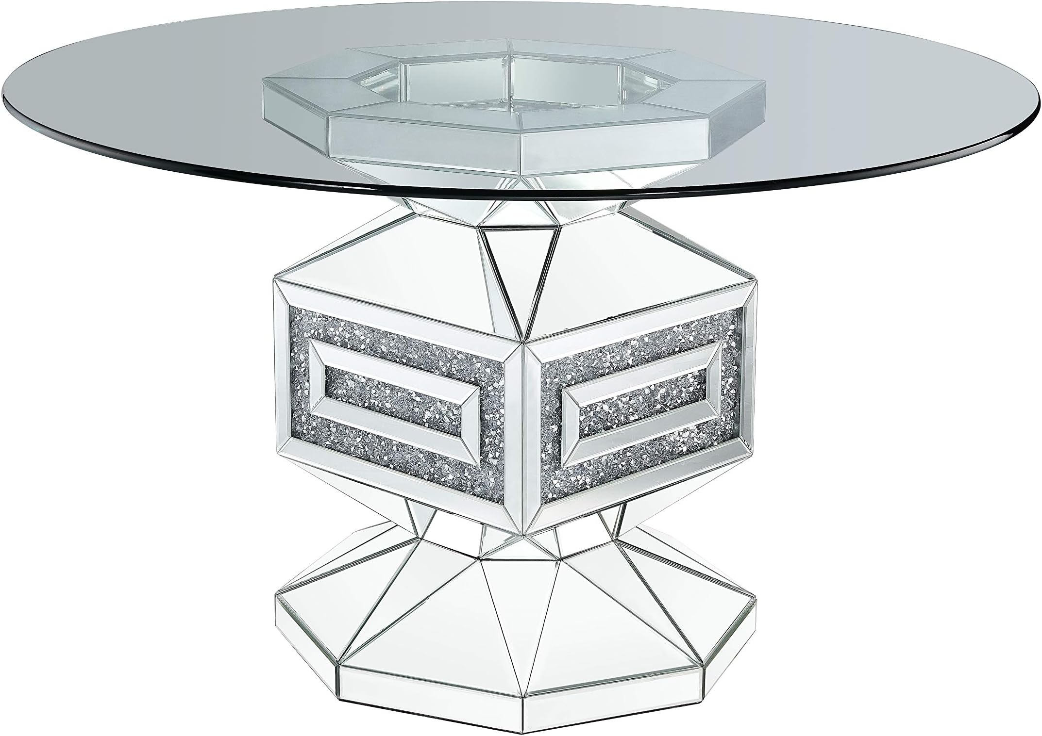 Acme Noralie Dining Table in Clear Glass Mirrored and Faux Diamonds