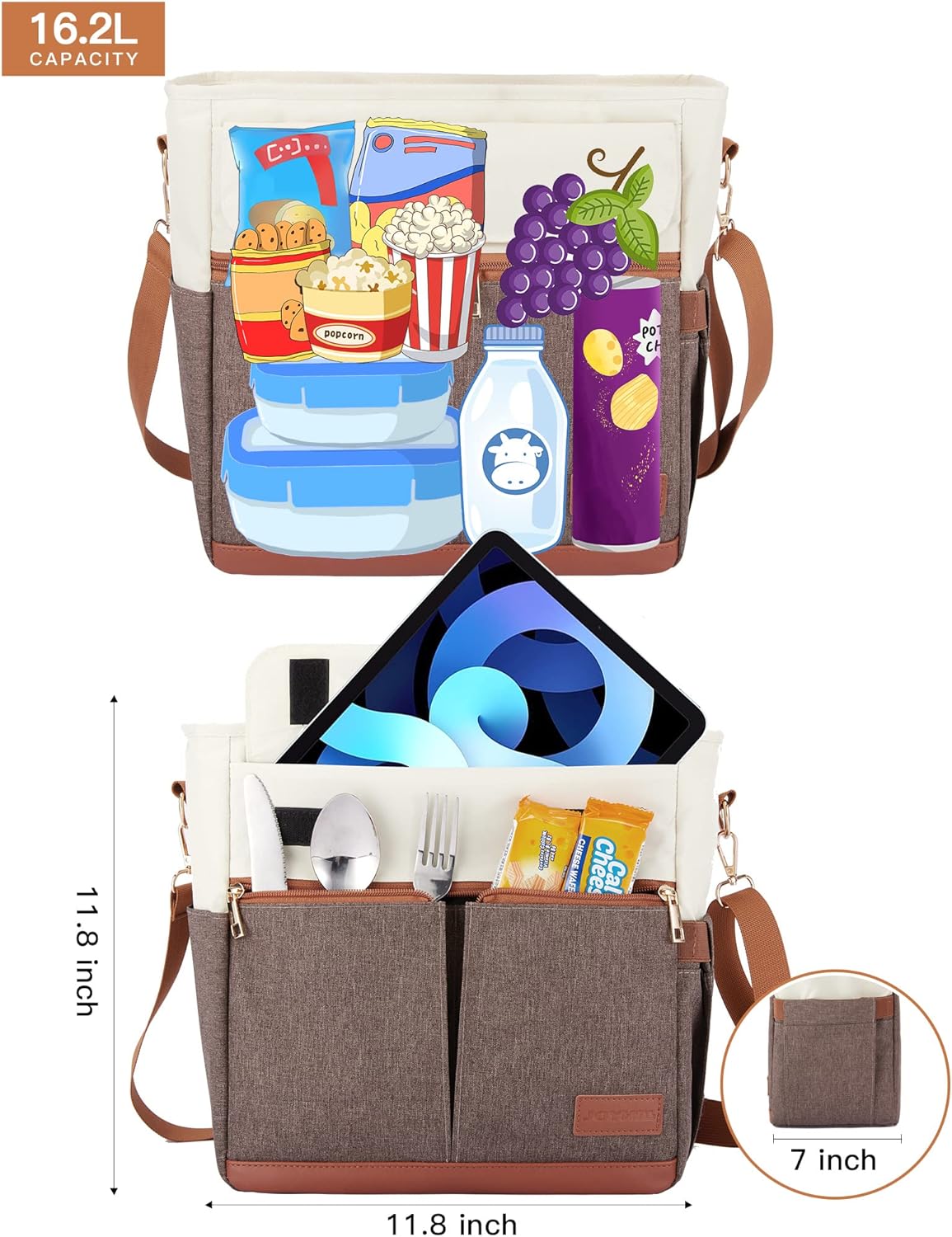 JOYHILL Lunch Bag for Man, Lunch Tote for Woman, Leakproof Insulated Lunch Box with Shoulder Strap, Adult Reusable Lunch Cooler Tote Bags for Work PicnicCamping Beach (B-BROWN) - Image 3