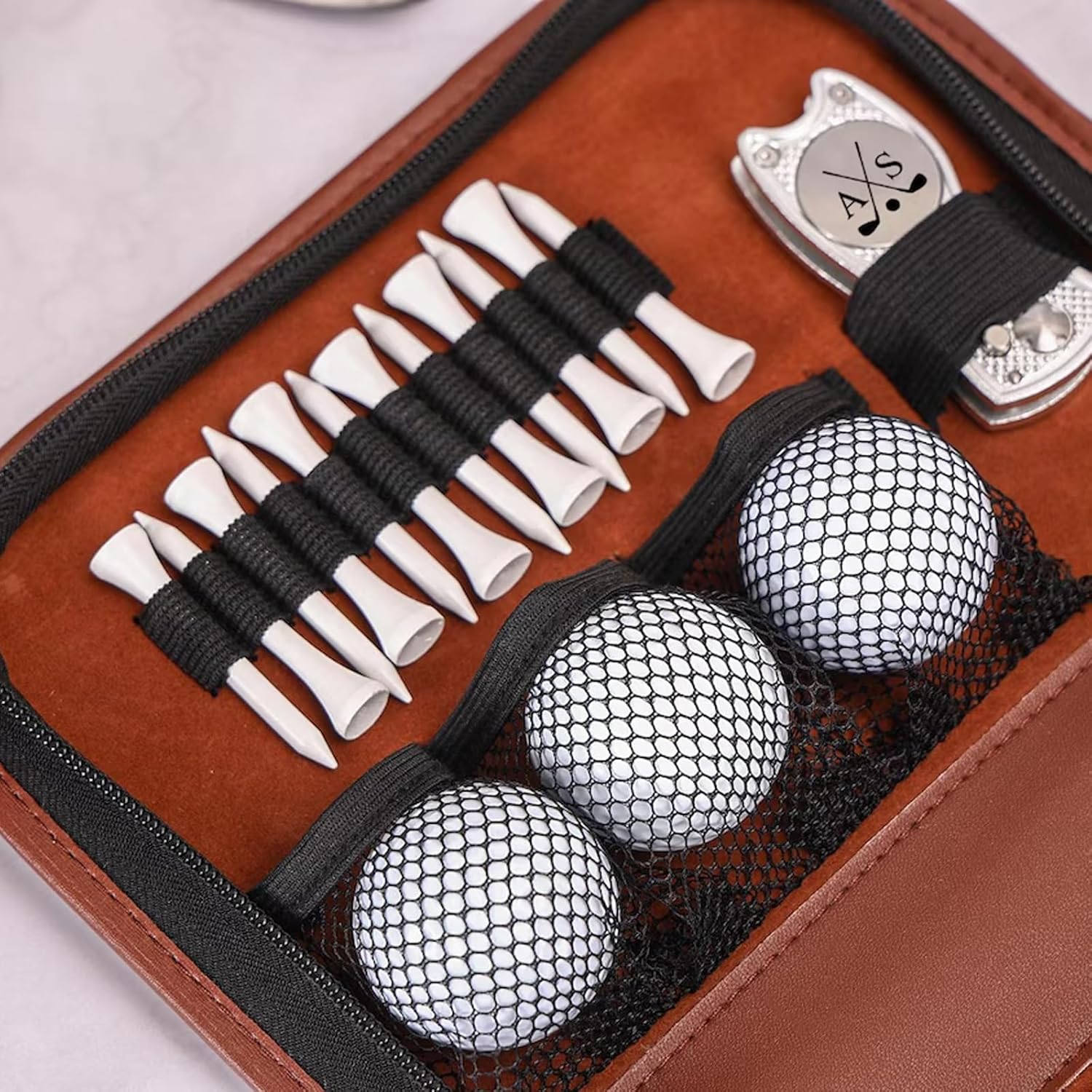 Personalized Golf Accessories Kit for Men with Hi-End Case, Golf Balls, Rangefinder, Golf Tees, Brush, Multifunctional Divot Knife, Scorer Golf Lover Gift for Him
