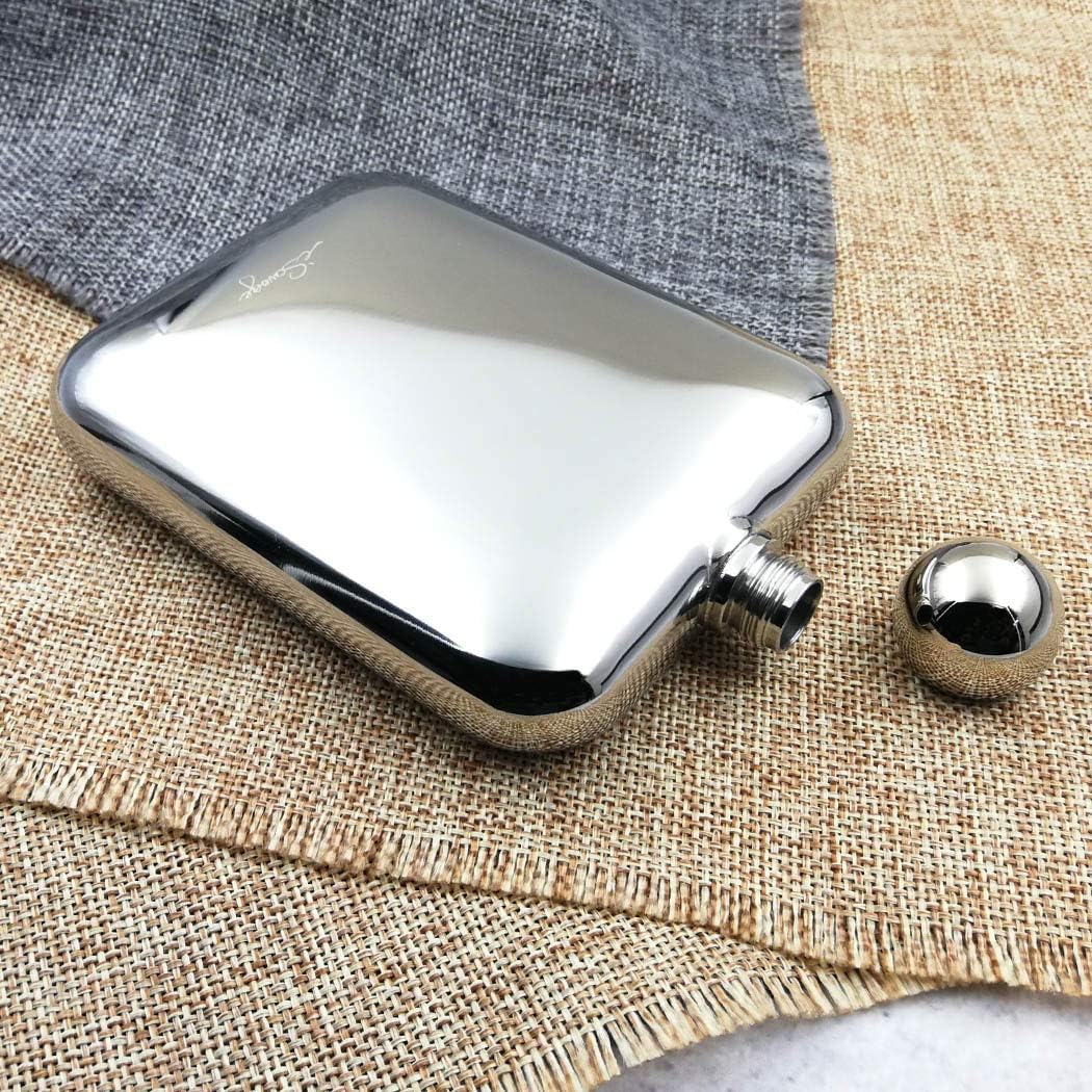 6oz Popular Rectangle Hip Flask with a Detachable Dark Green Leather Pouch-YM607-4