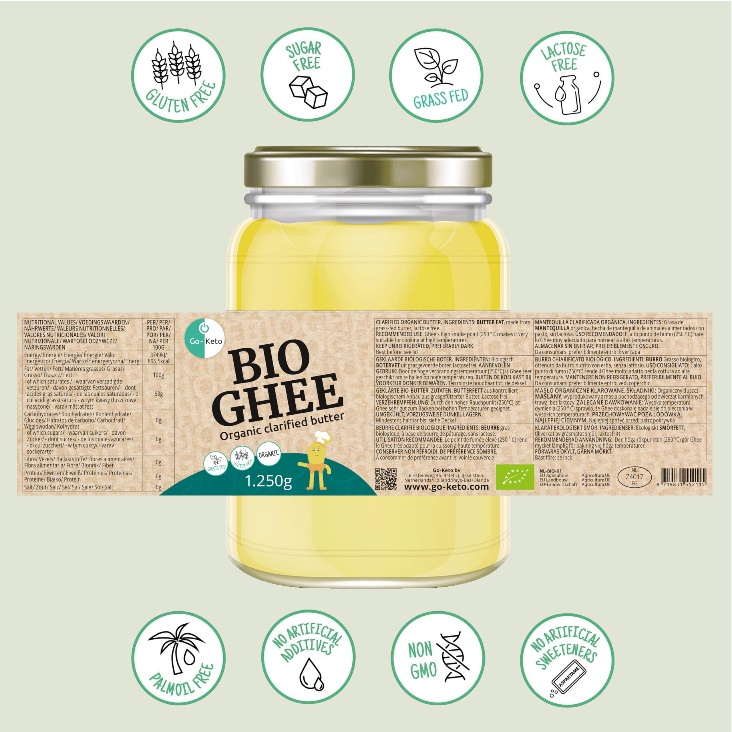 Go-Keto BIO Ghee 1250g Mantequilla clarificada certificada Ayurveda cetogénica Sin lactosa sin gluten Low Carb