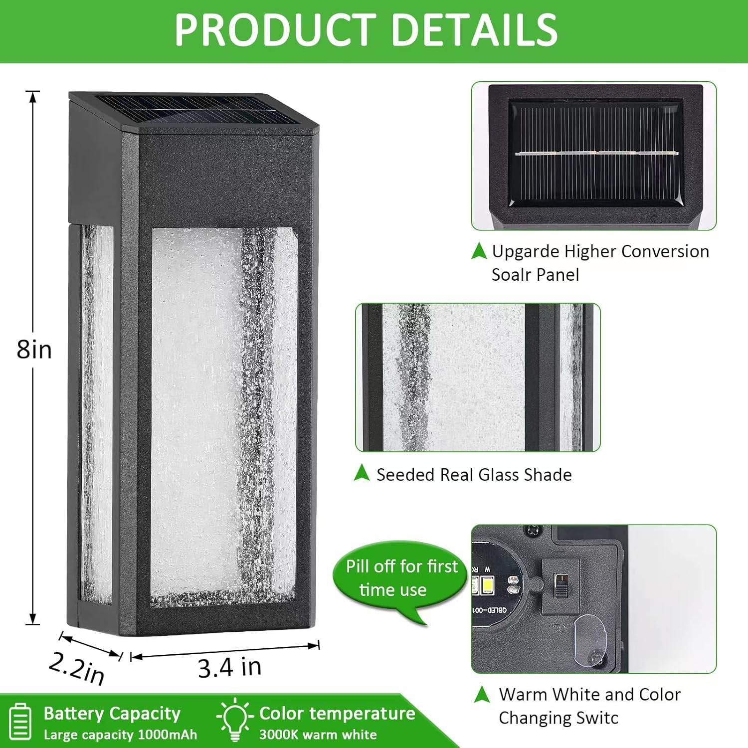 Solar Outdoor Lights, Metal Seeded Glass Fence Lights, Auto On/Off Waterproof Wall Lights,Warm/Color Changing Light Solar Lights for Wall Fence Patio Yard Porch Garden Decor,4 Pack - Image 3