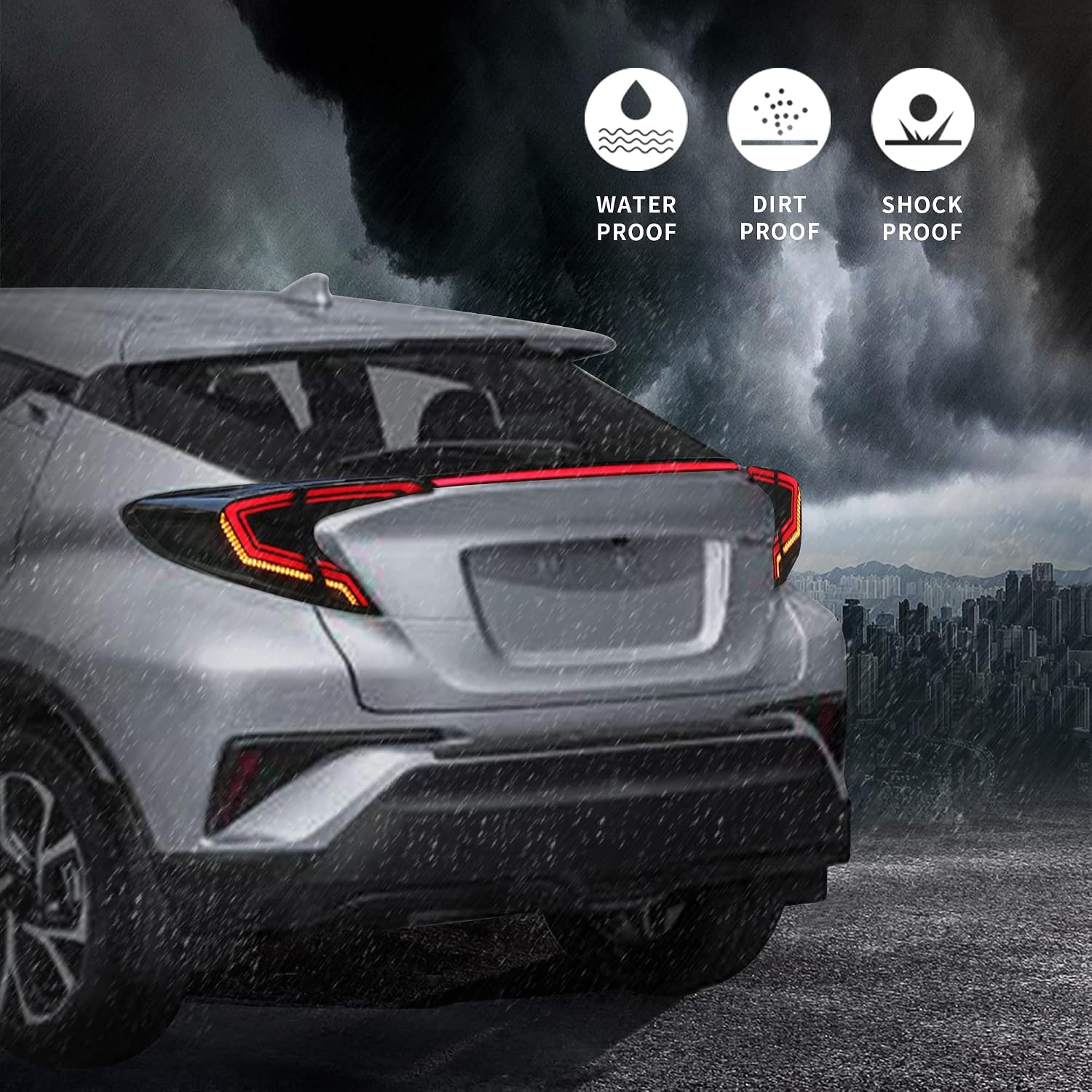 VLAND LED Smoked Tail Lights For [2018 2019 2020 Toyota CHR/C-HR] With Sequential Turn Signal light & Dynamic DRL Rear Lamps Assembly (NOT Fit for 2021 C-HR GR Sport Models)