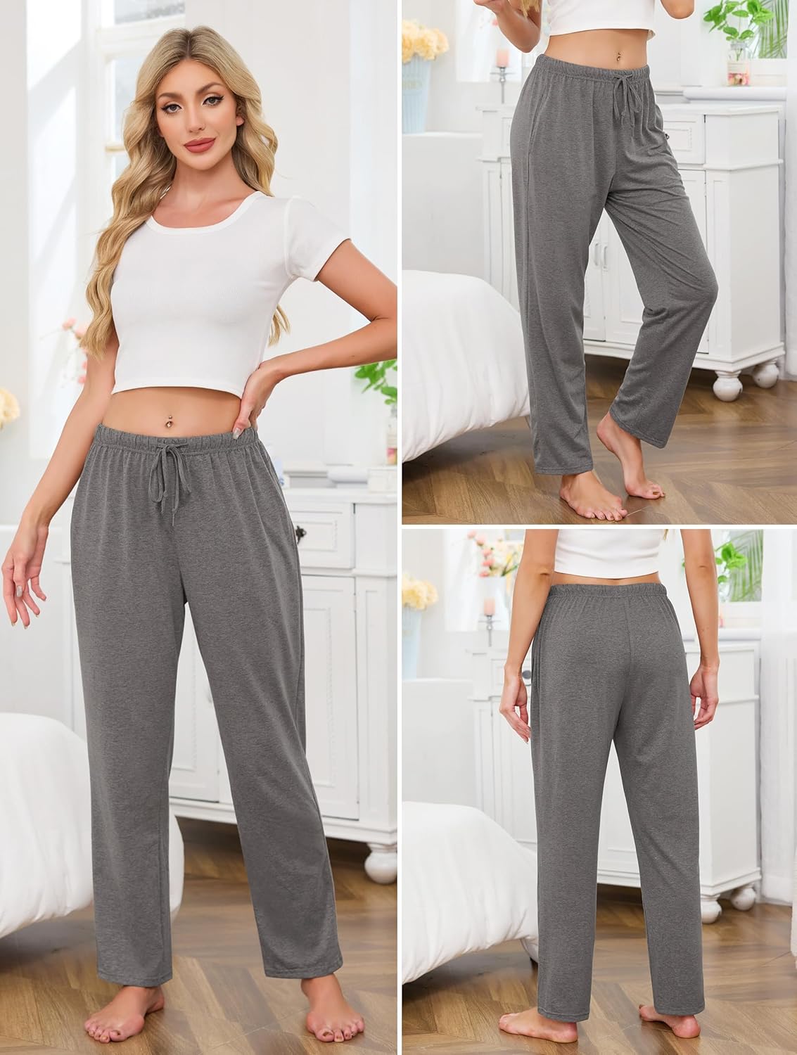 Vlazom Women's Pajama Pants Long Sleep Bottoms Elastic Waistband Lounge Pants for Sleep and Lounging S-XXL - Image 2