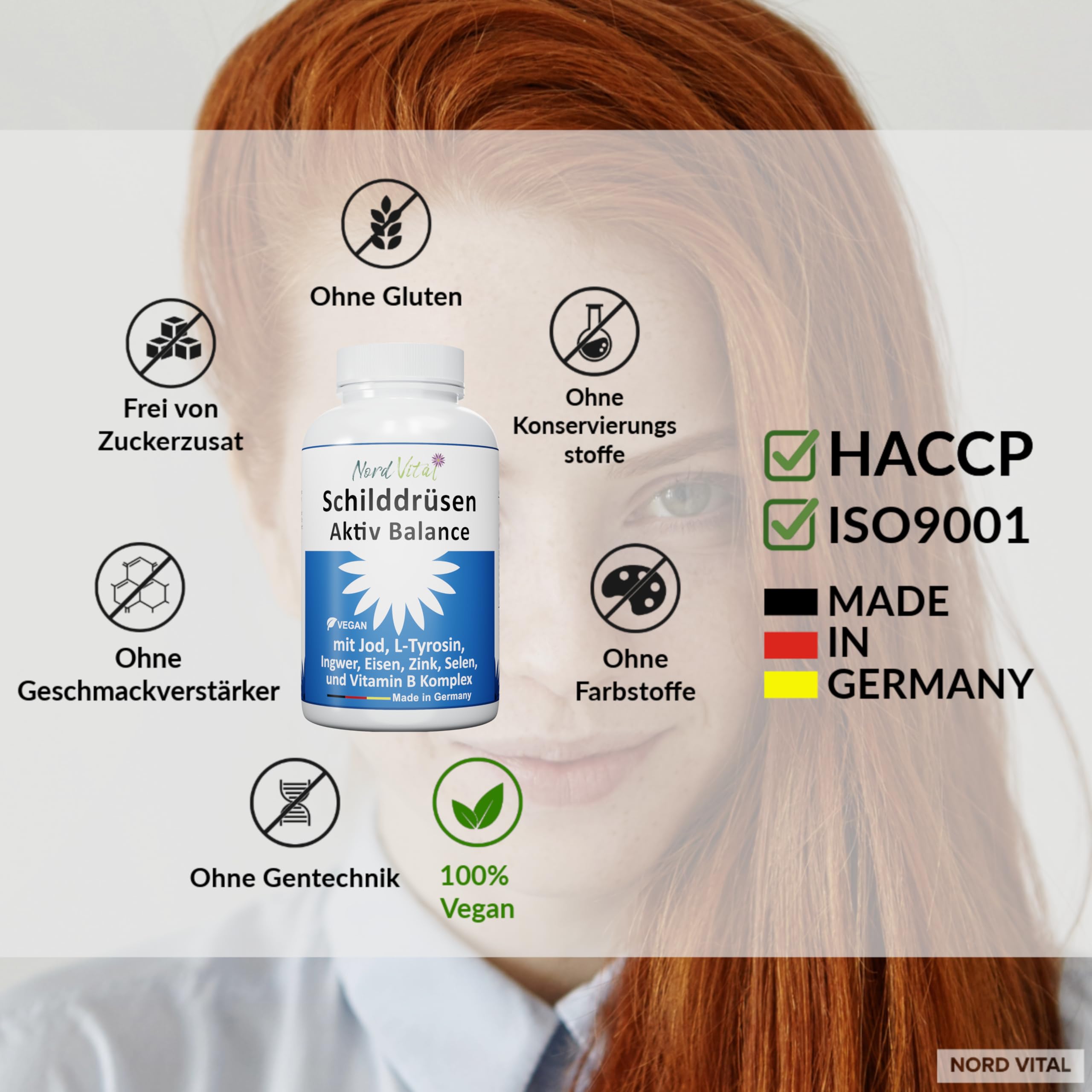 Schilddrüsen-Aktiv-Balance -13-in-1-Komplex mit Jod, L-Tyrosin, Ingwer, Selen, Eisen, Vitamin A und Vitamin B-Komplex - 180 Kapseln - Made in Germany - Ohne unerwünschte Zusätze - Vegan