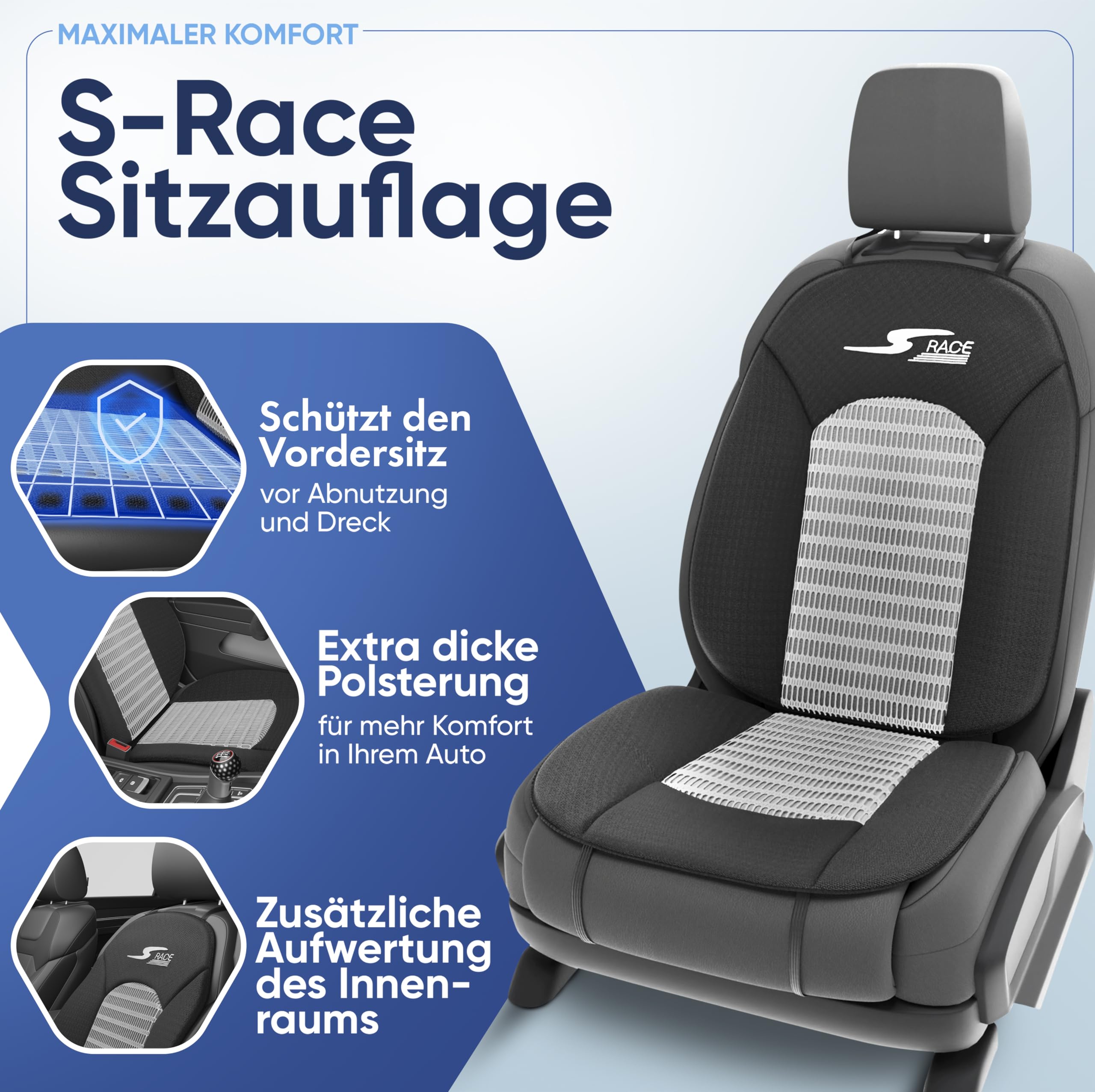 WALSER Car Comfort Auto-Sitzauflage S-Race, Auszeichnung Sehr Gut* Autositzauflage, Sitzkissen-PKW, Universal PKW Sitzschoner, Sitzauflage-Auto Vordersitze, Sitzaufleger anthrazit/schwarz